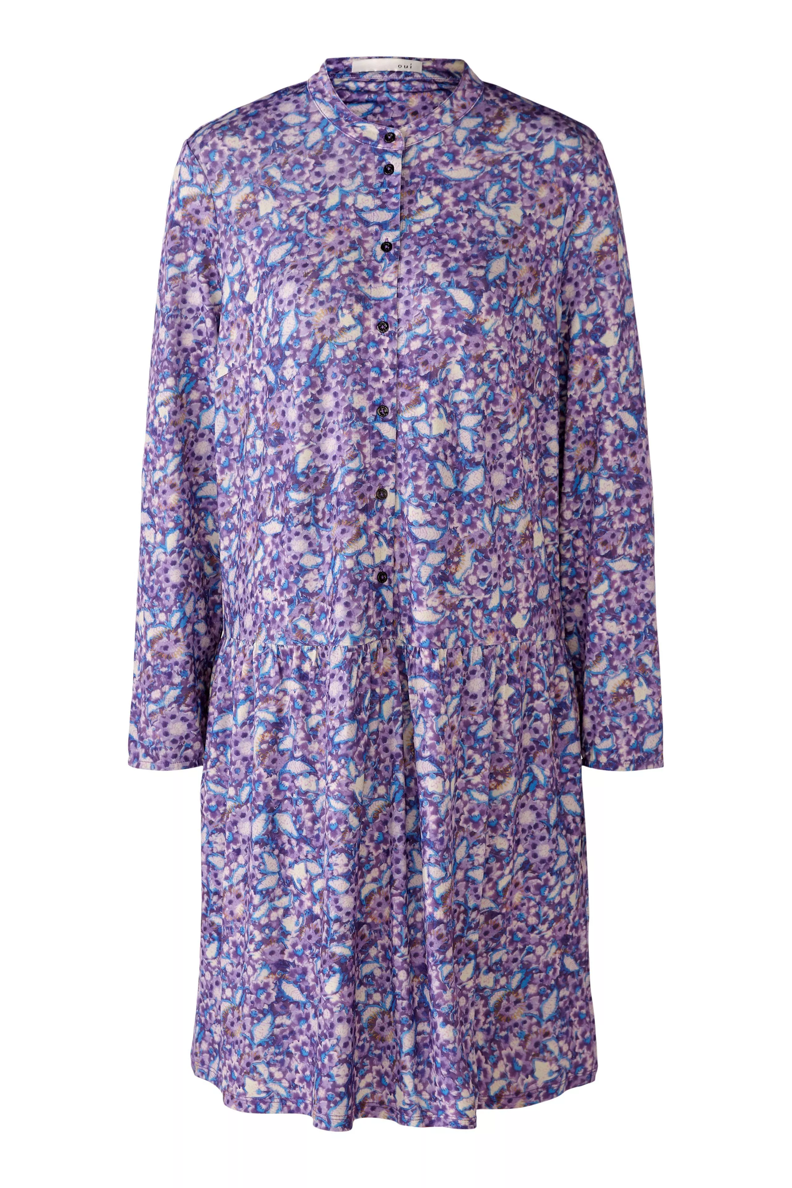 德國Oui-紫花卉圓領長袖及膝洋裝