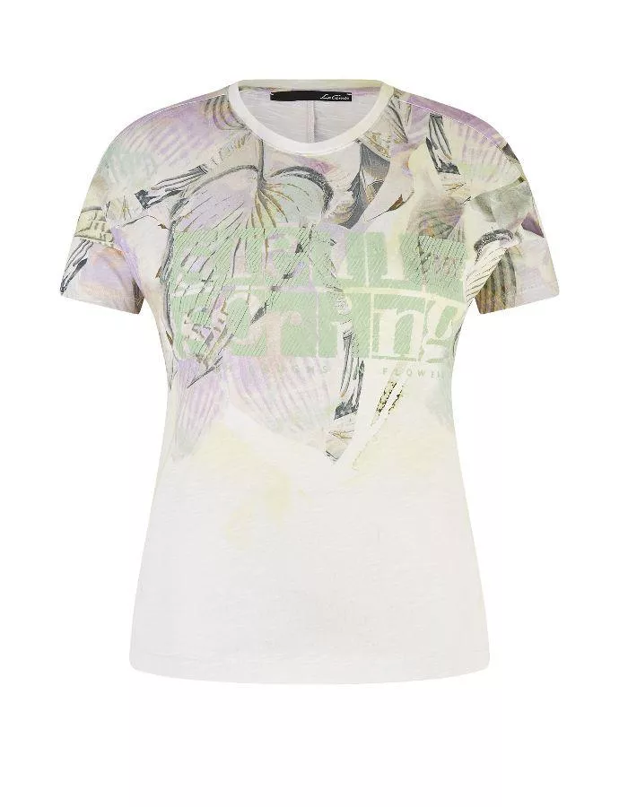 德國LeComte-淺綠花卉燙字短袖上衣