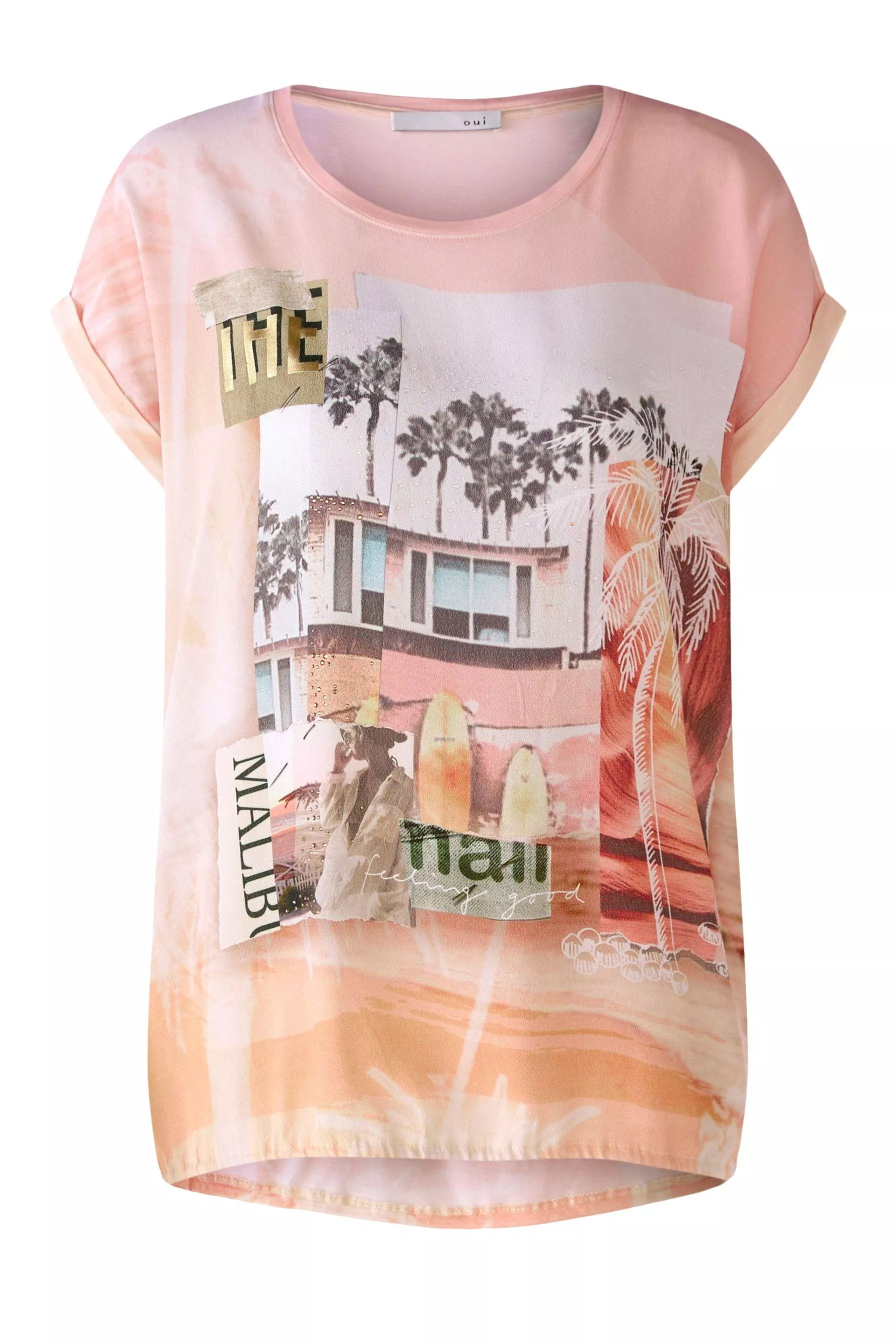 德國Oui-粉紅色海邊街景印花涼感上衣