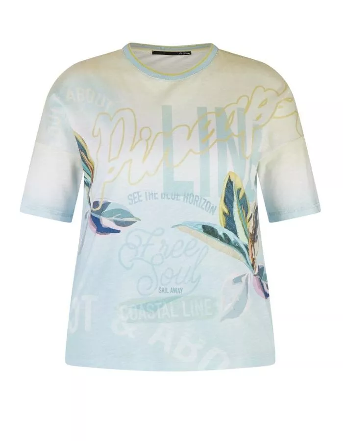 德國LeComte-淺綠黃漸層花卉落肩短袖上衣 歐洲製