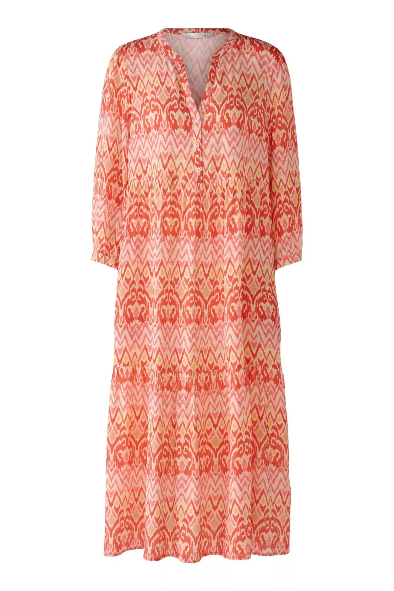 德國Oui-亮粉橘V領七分袖長洋裝 歐洲製