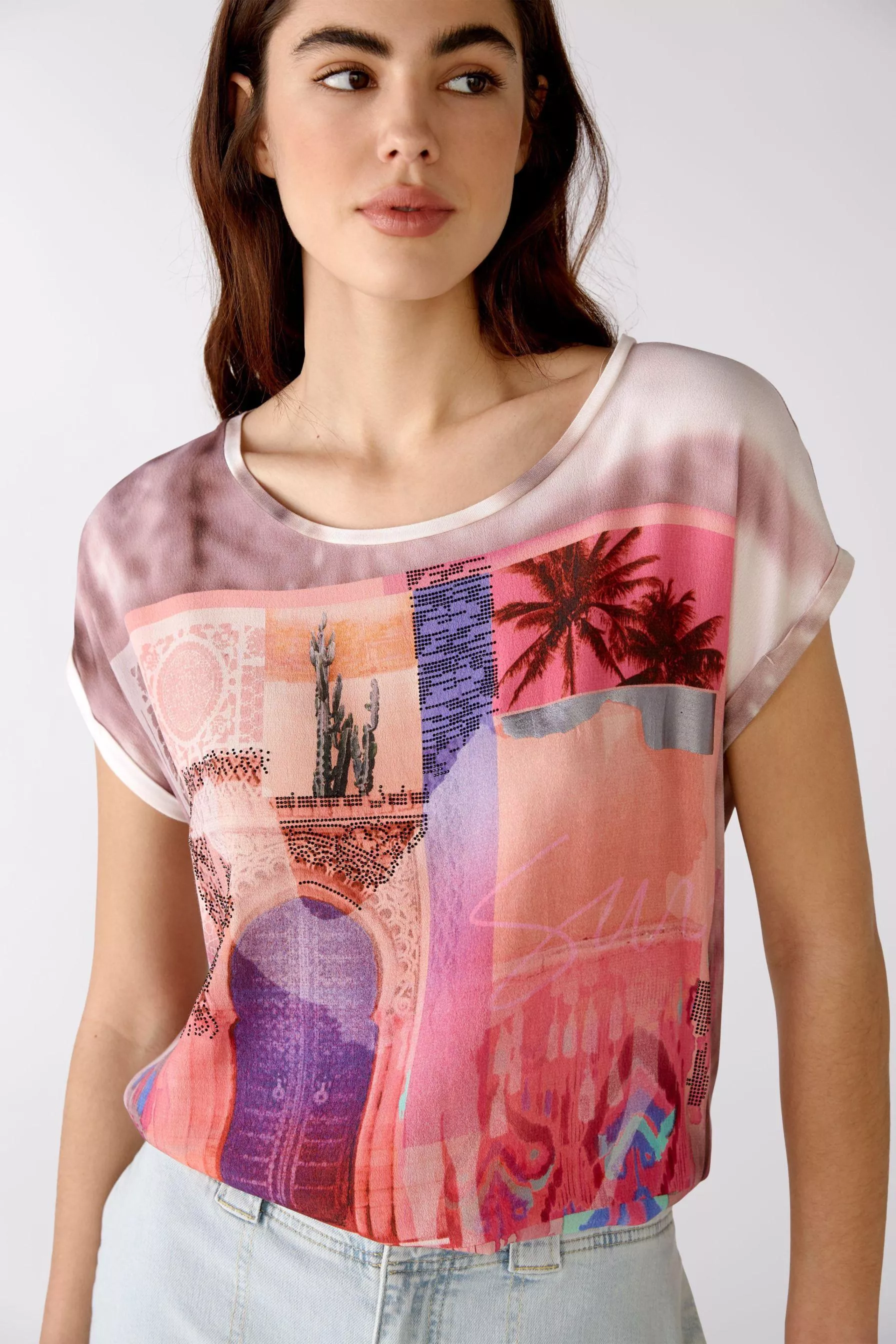 德國Oui-粉紅色渲染印花涼感上衣