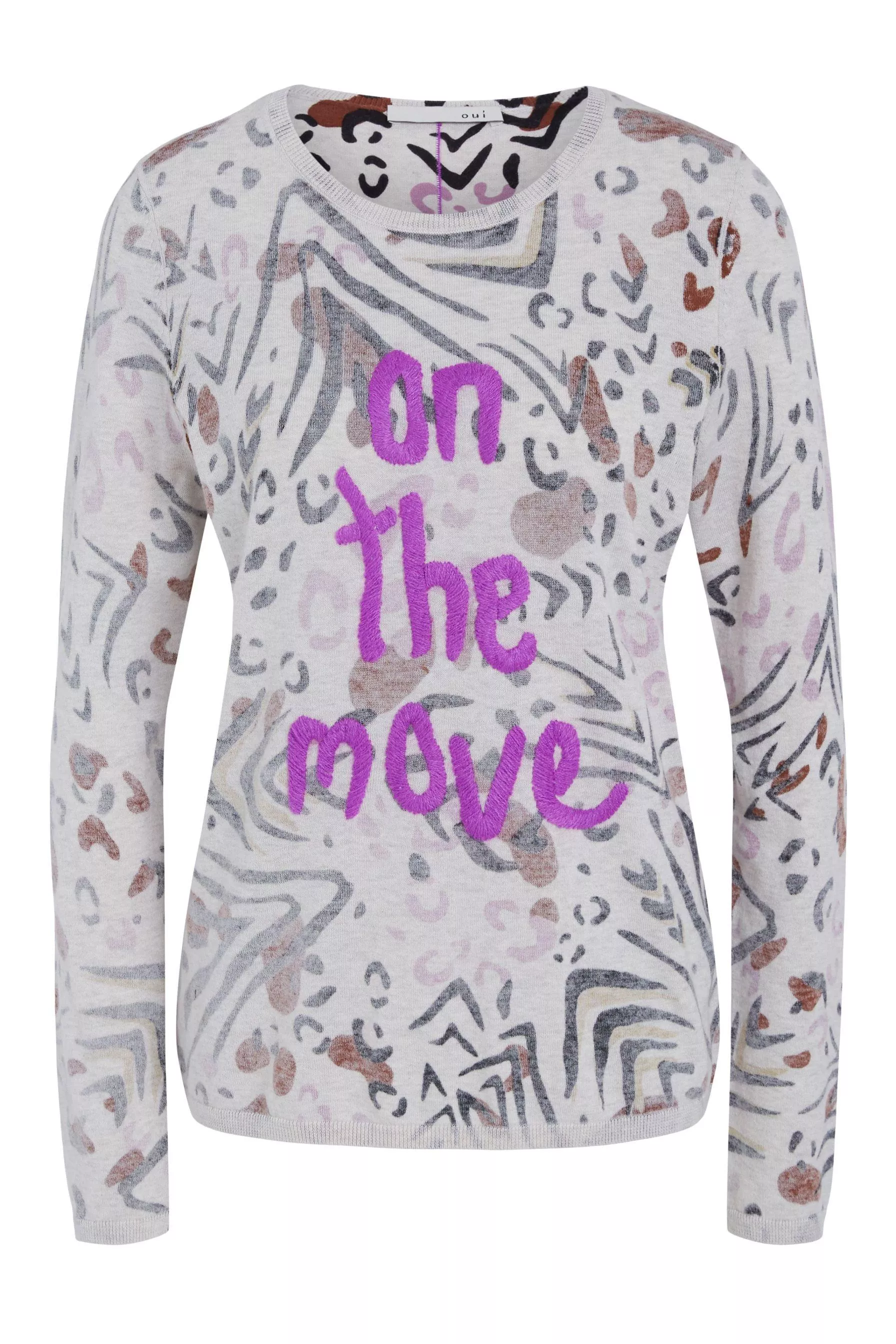德國Oui-紫繡字翻轉設計柔棉針織上衣