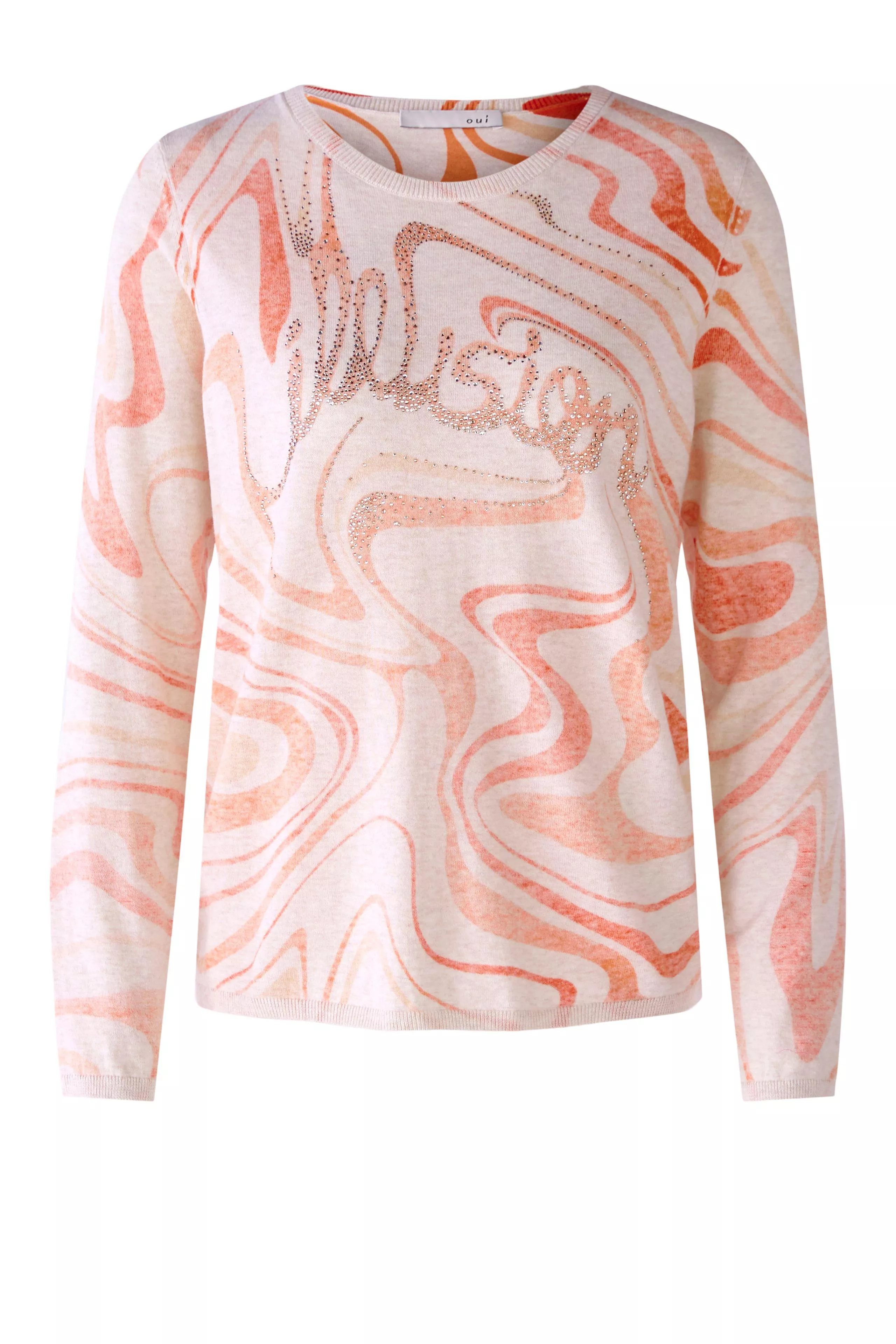 德國Oui-粉橘波紋燙鑽柔棉針織上衣