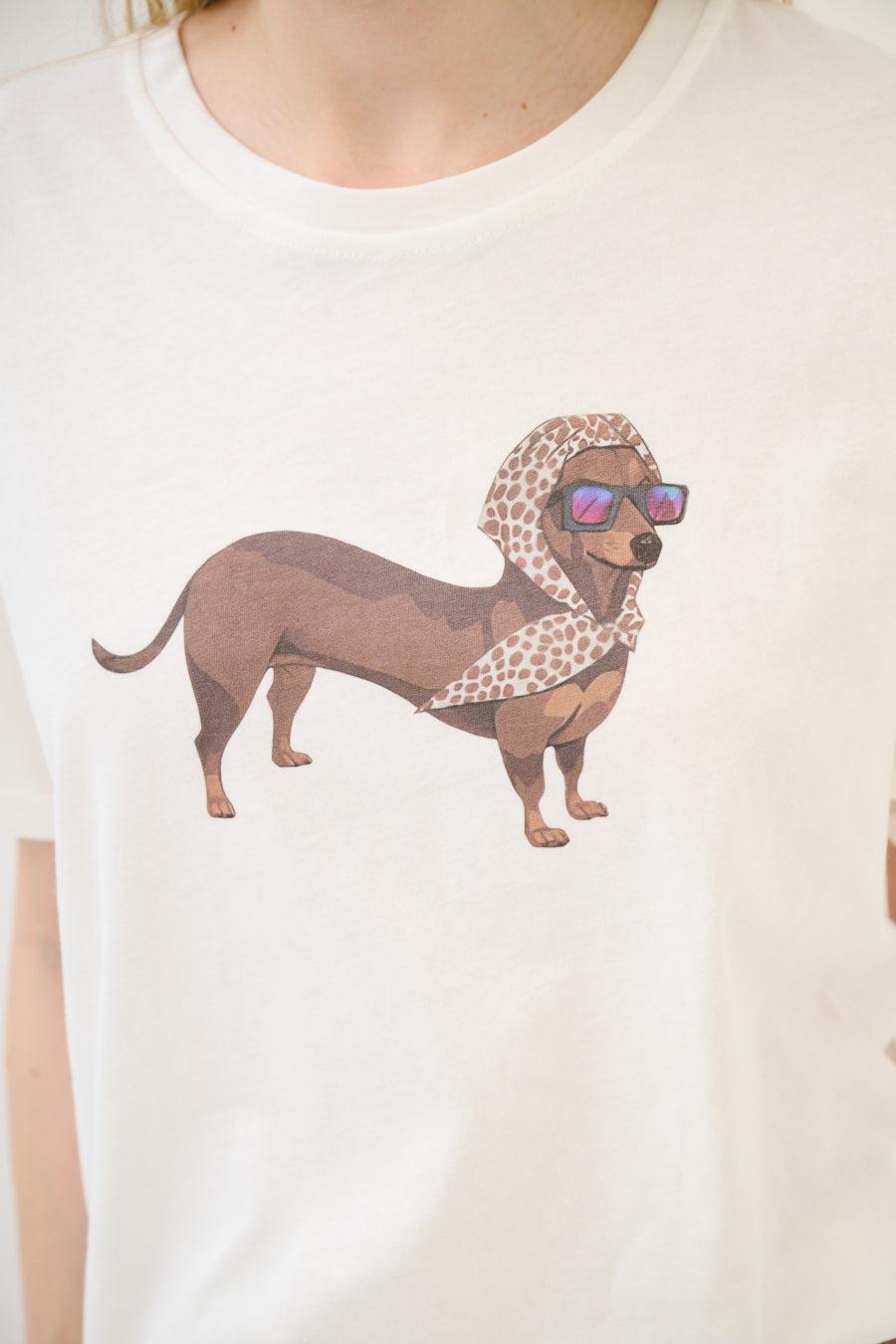義大利Cherry Blue-趣味臘腸犬圍巾圖案T-shirt