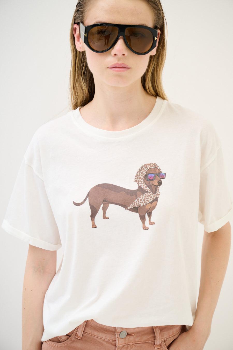 義大利Cherry Blue-趣味臘腸犬圍巾圖案T-shirt
