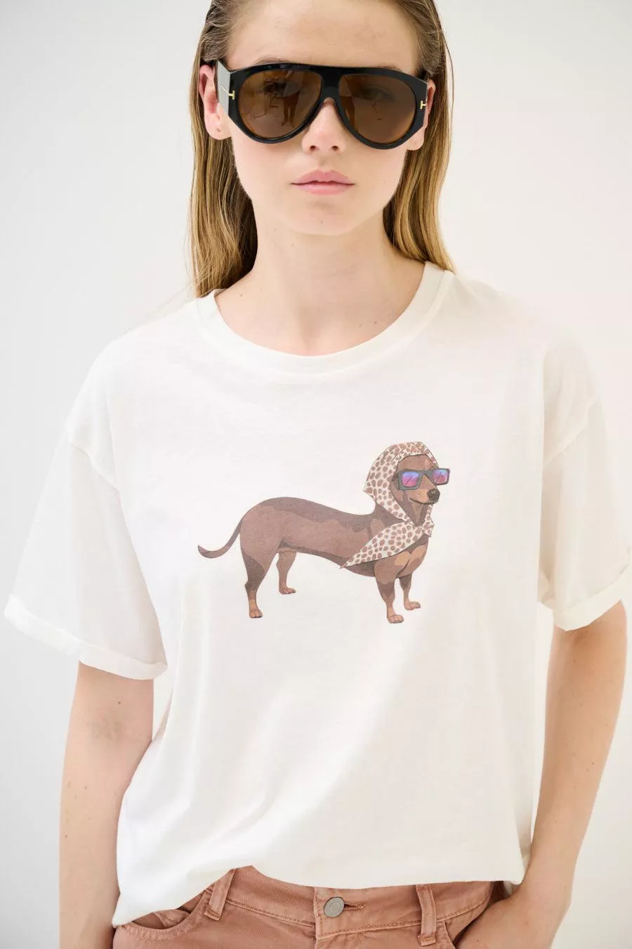 義大利Cherry Blue-趣味臘腸犬圍巾圖案T-shirt
