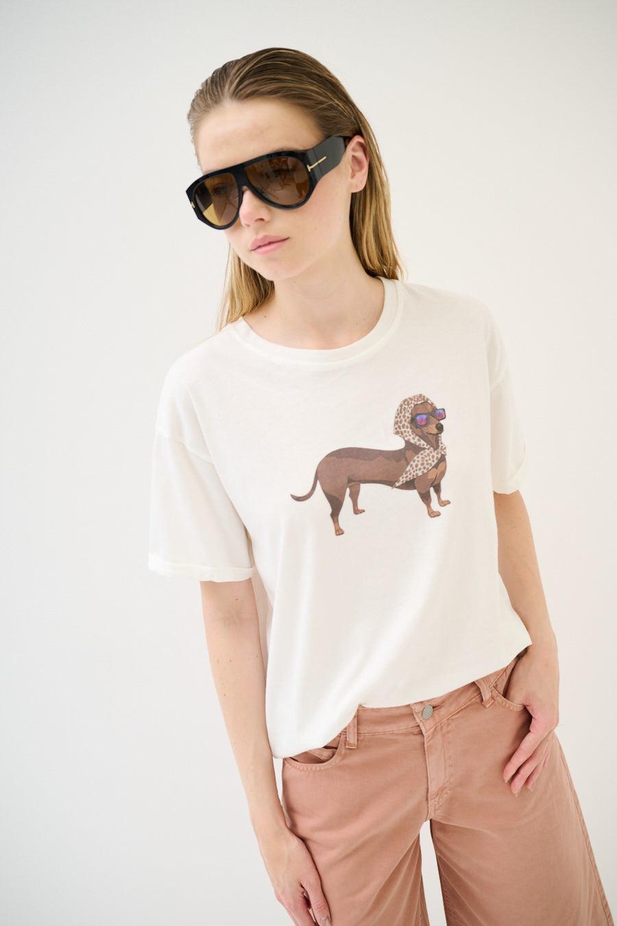 義大利Cherry Blue-趣味臘腸犬圍巾圖案T-shirt