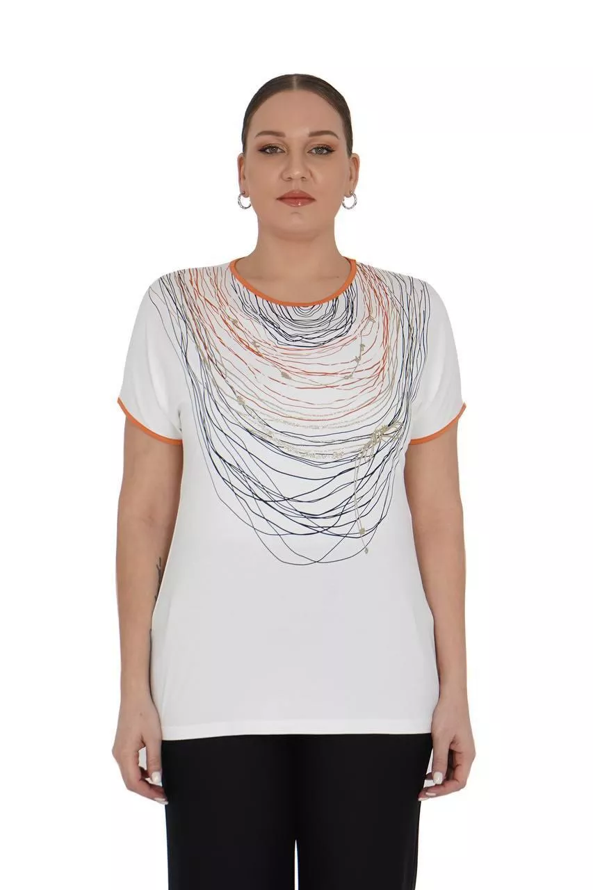 土耳其DARKWIN-白色繪線感短袖上衣(大尺碼)