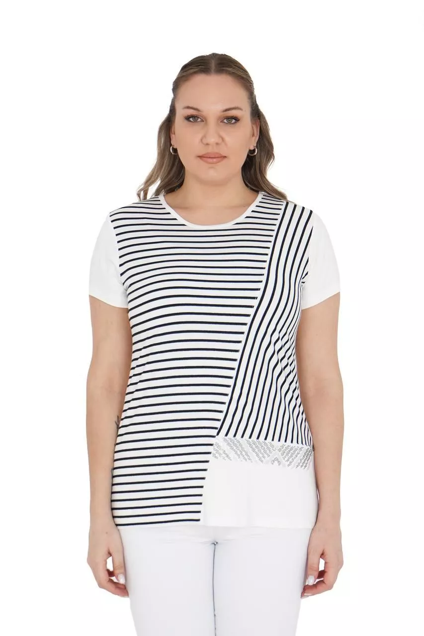 土耳其DARKWIN-白黑條紋併接短袖上衣