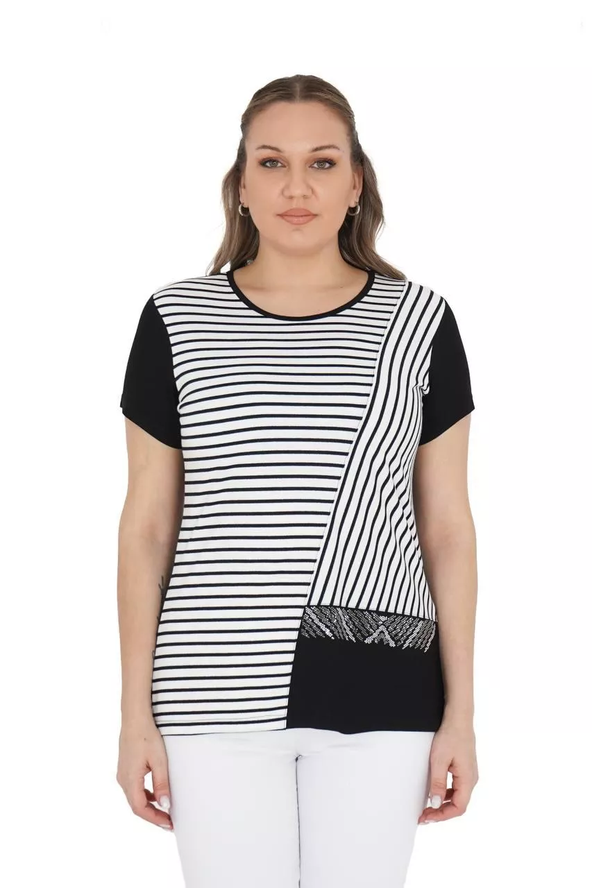 土耳其DARKWIN-黑白條紋併接短袖上衣
