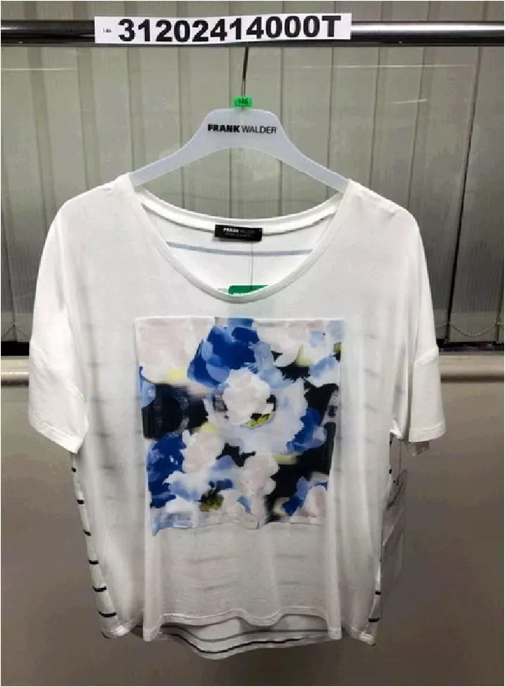 德國Frank Walder-藍白網眼印花背橫條短袖上衣[歐洲製]