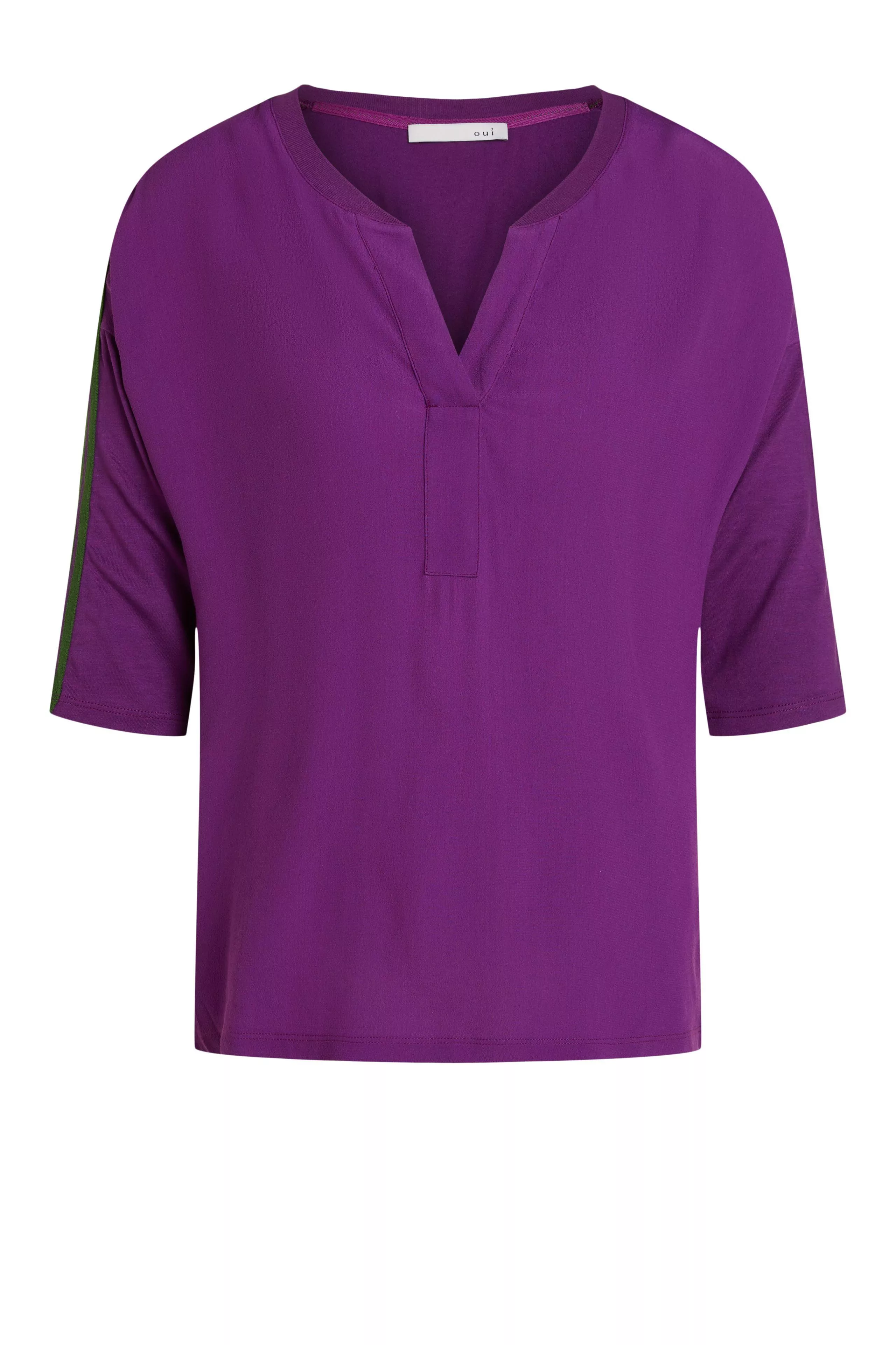 德國Oui-紫色V領肩線條七分袖上衣