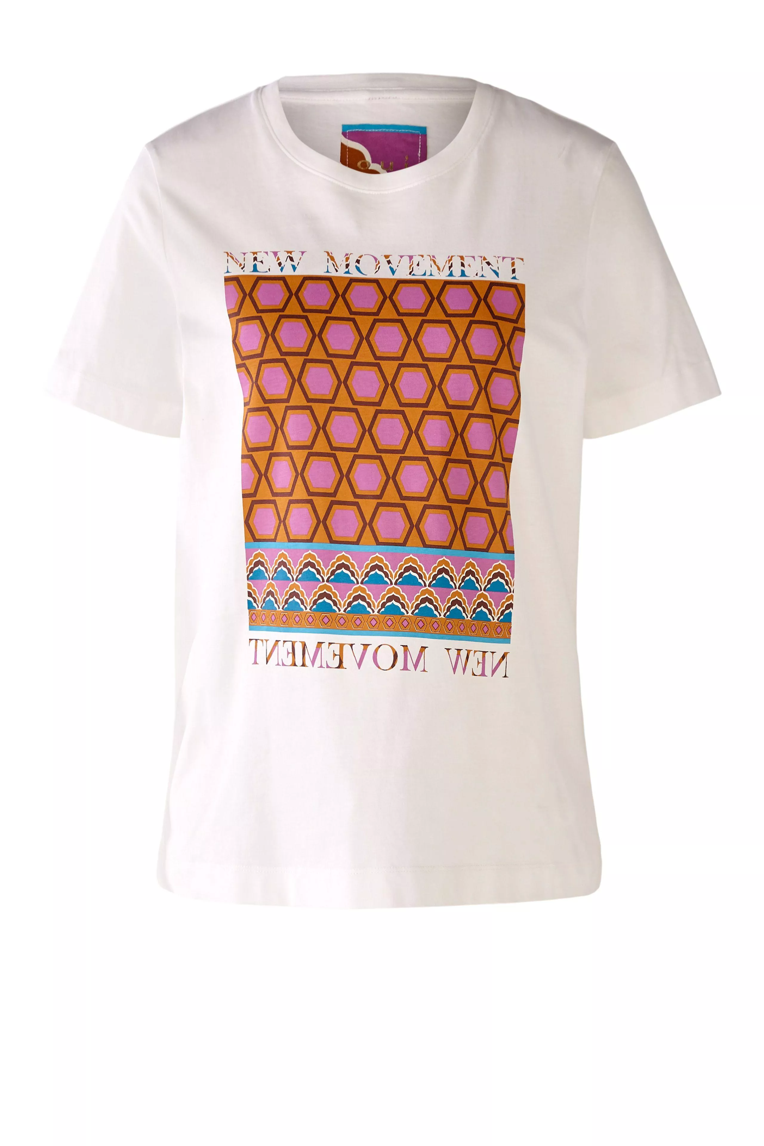 德國Oui-橘桃紅印花有機棉短袖上衣