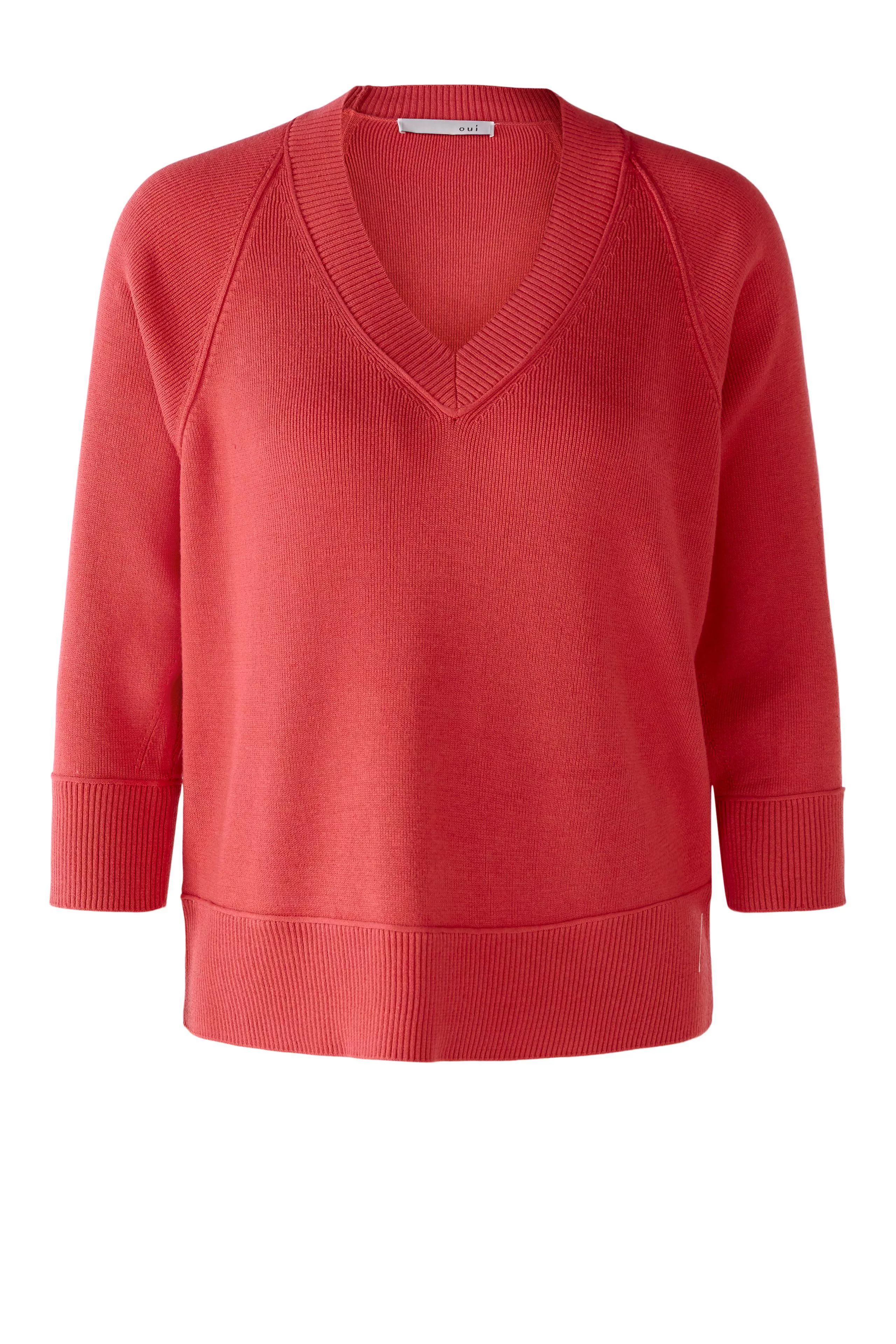 德國Oui-野莓粉V領七分袖針織上衣