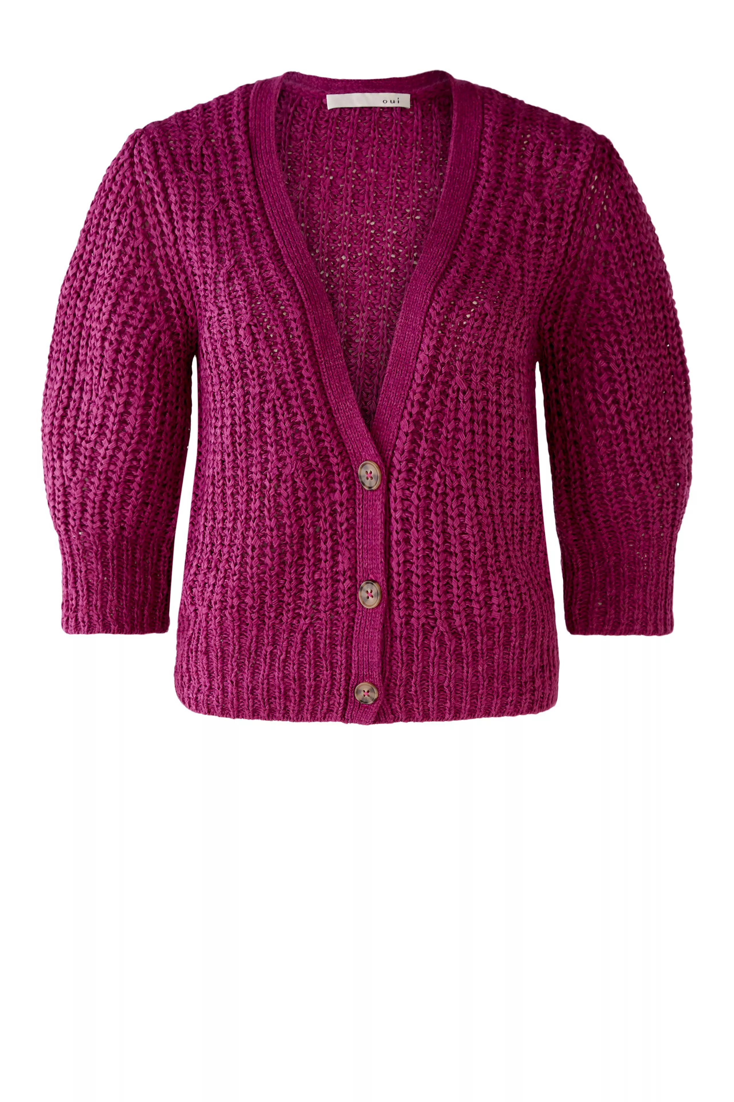 德國Oui-紫色編織粗針七分袖短外套