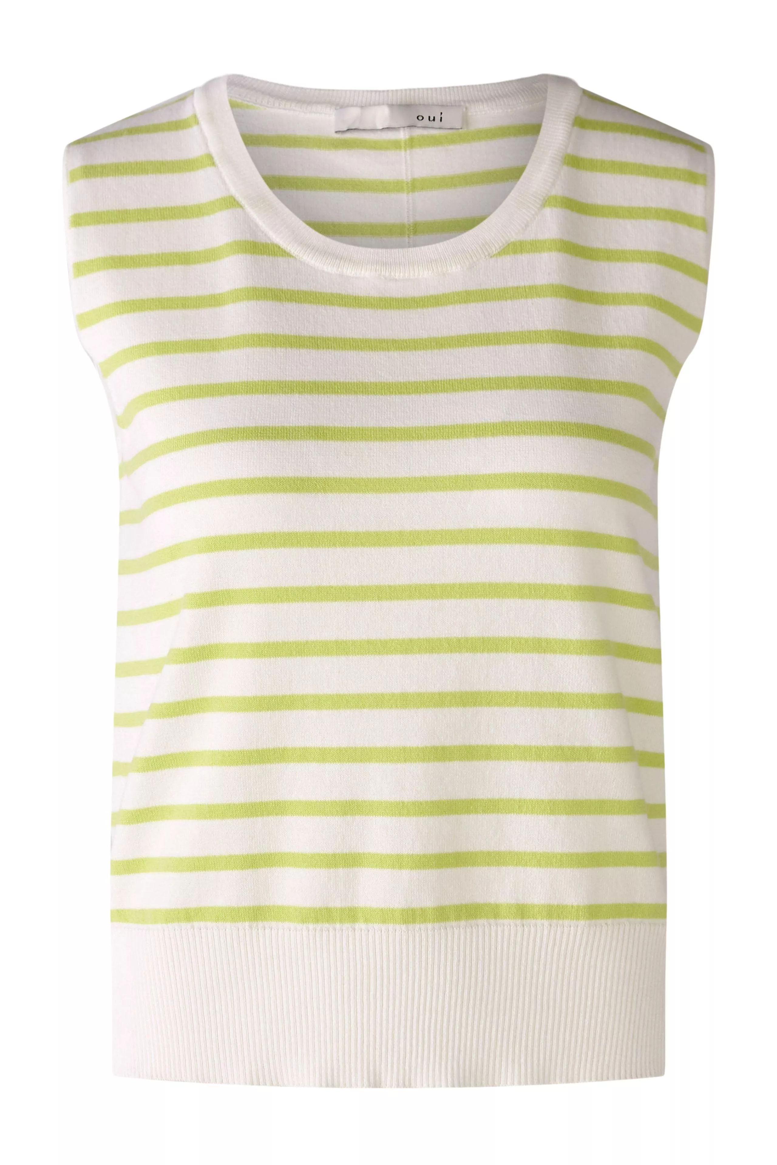 德國Oui-螢光綠橫條有機棉無袖針織上衣