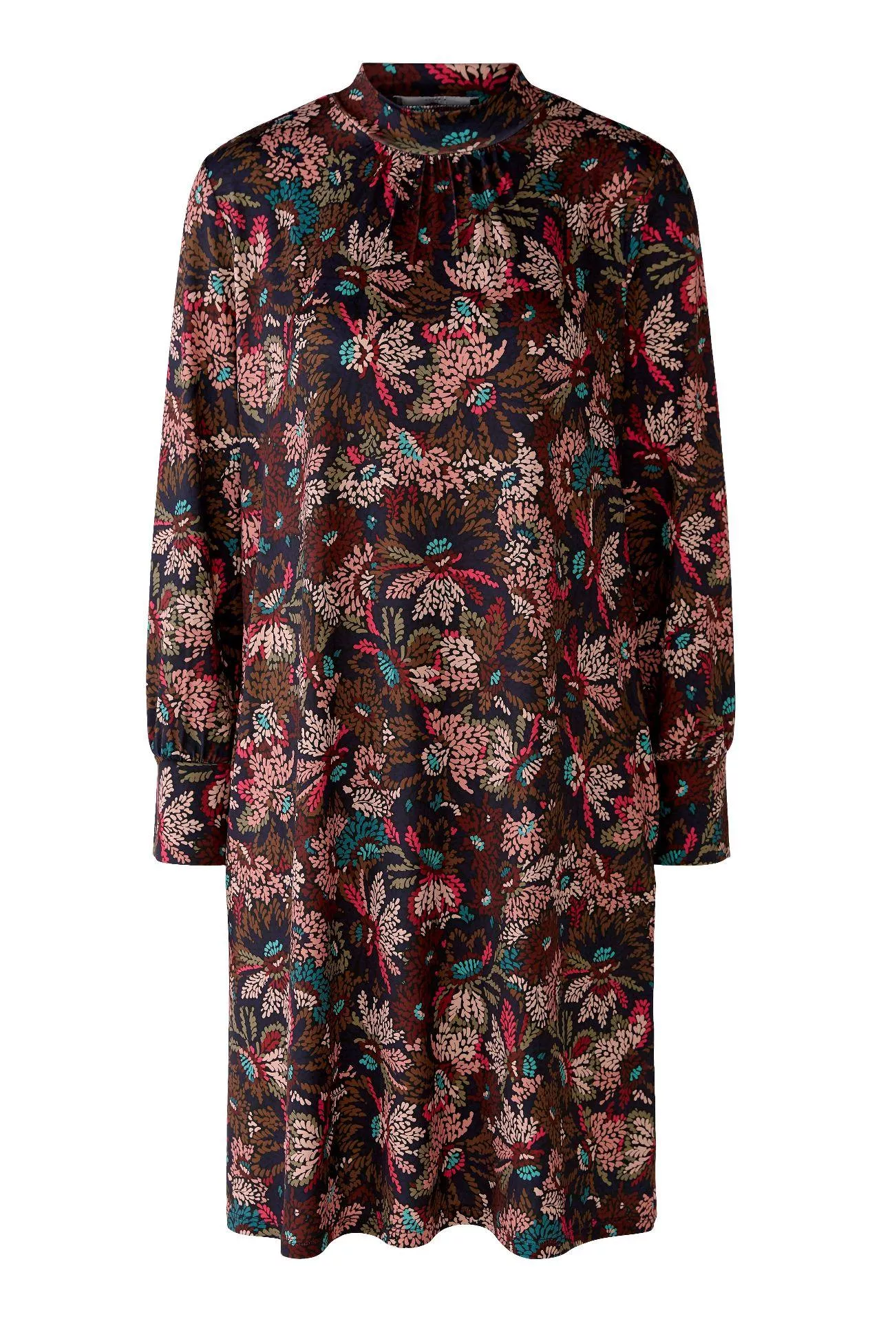 德國Oui-深藍粉紅花瓣小立領長袖洋裝