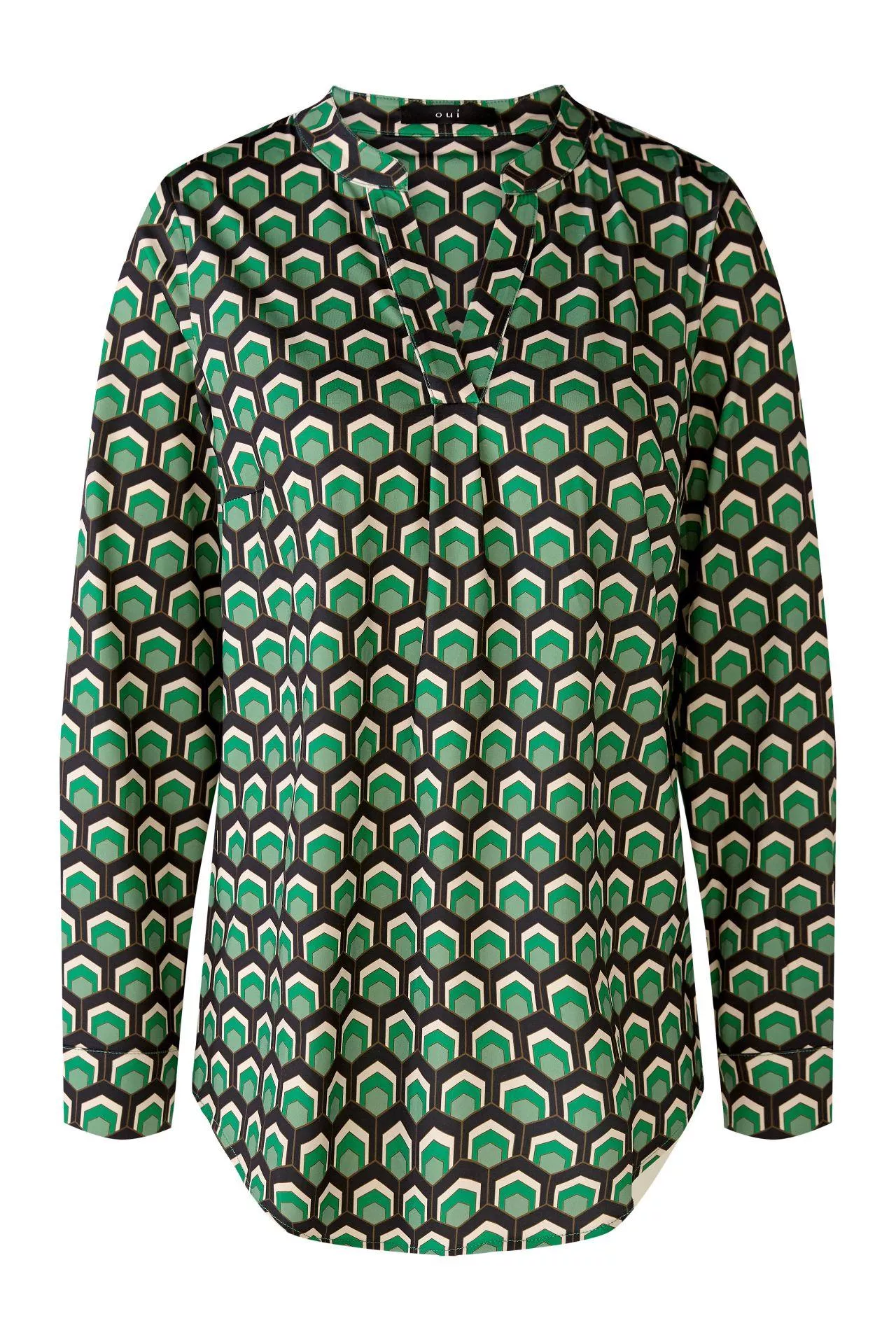 德國Oui-綠米幾何V領長袖上衣