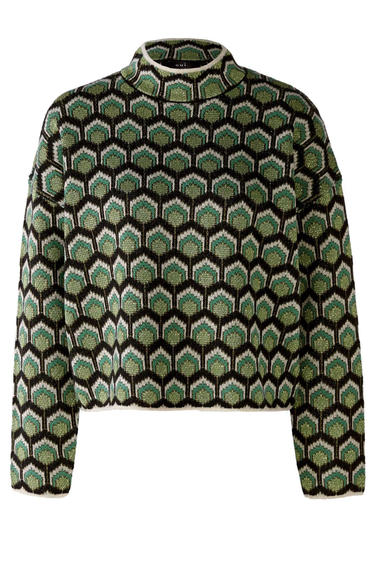 德國Oui-綠米幾何立領長袖毛衣