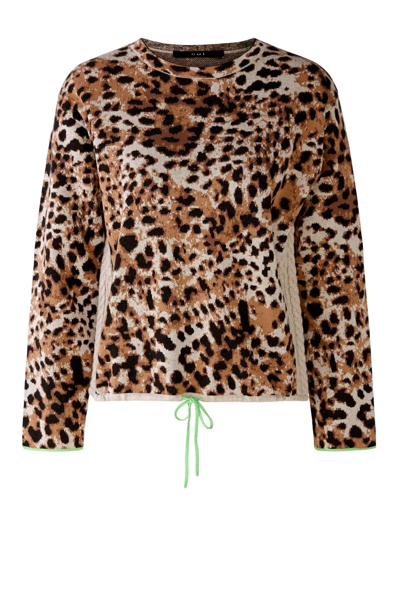 德國Oui-豹紋側花辮針織長袖上衣