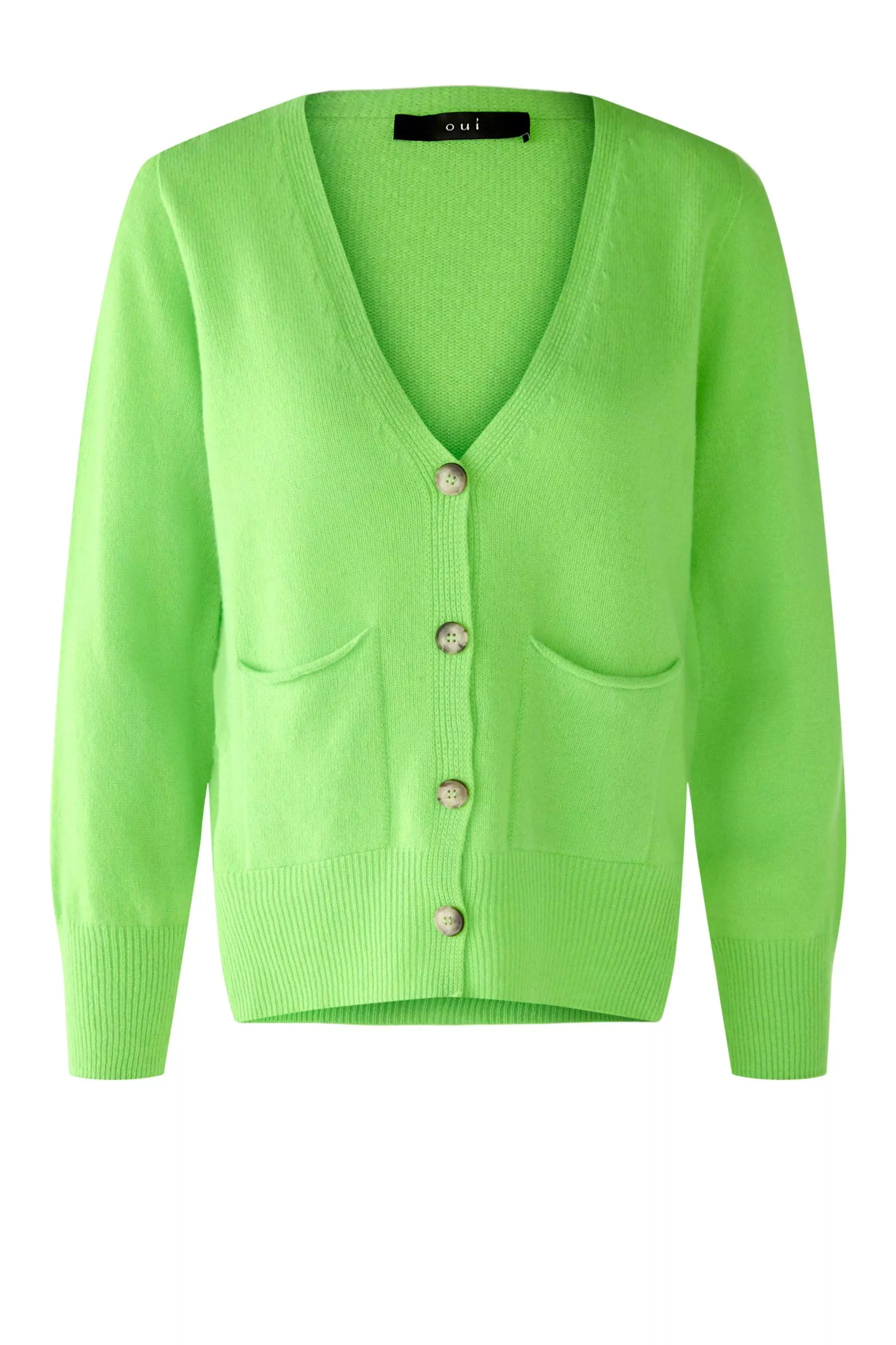 德國Oui-螢光綠羊毛V領開襟上衣[義大利製]