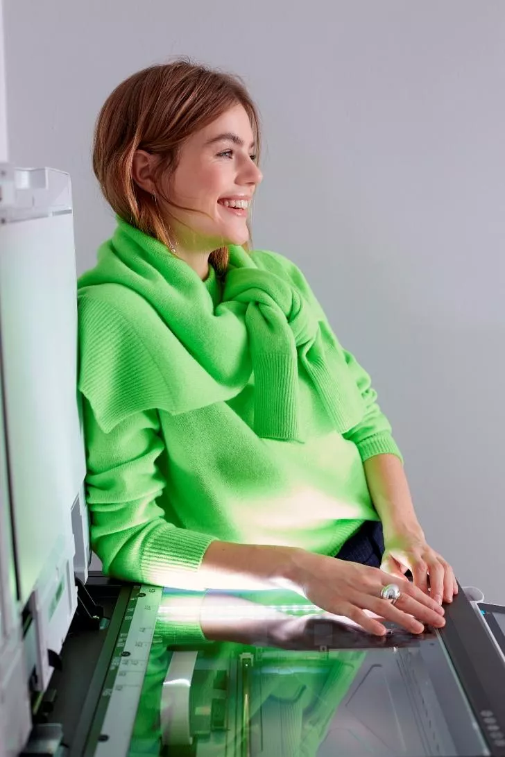 德國Oui-螢光綠半領羊毛上衣[義大利製]