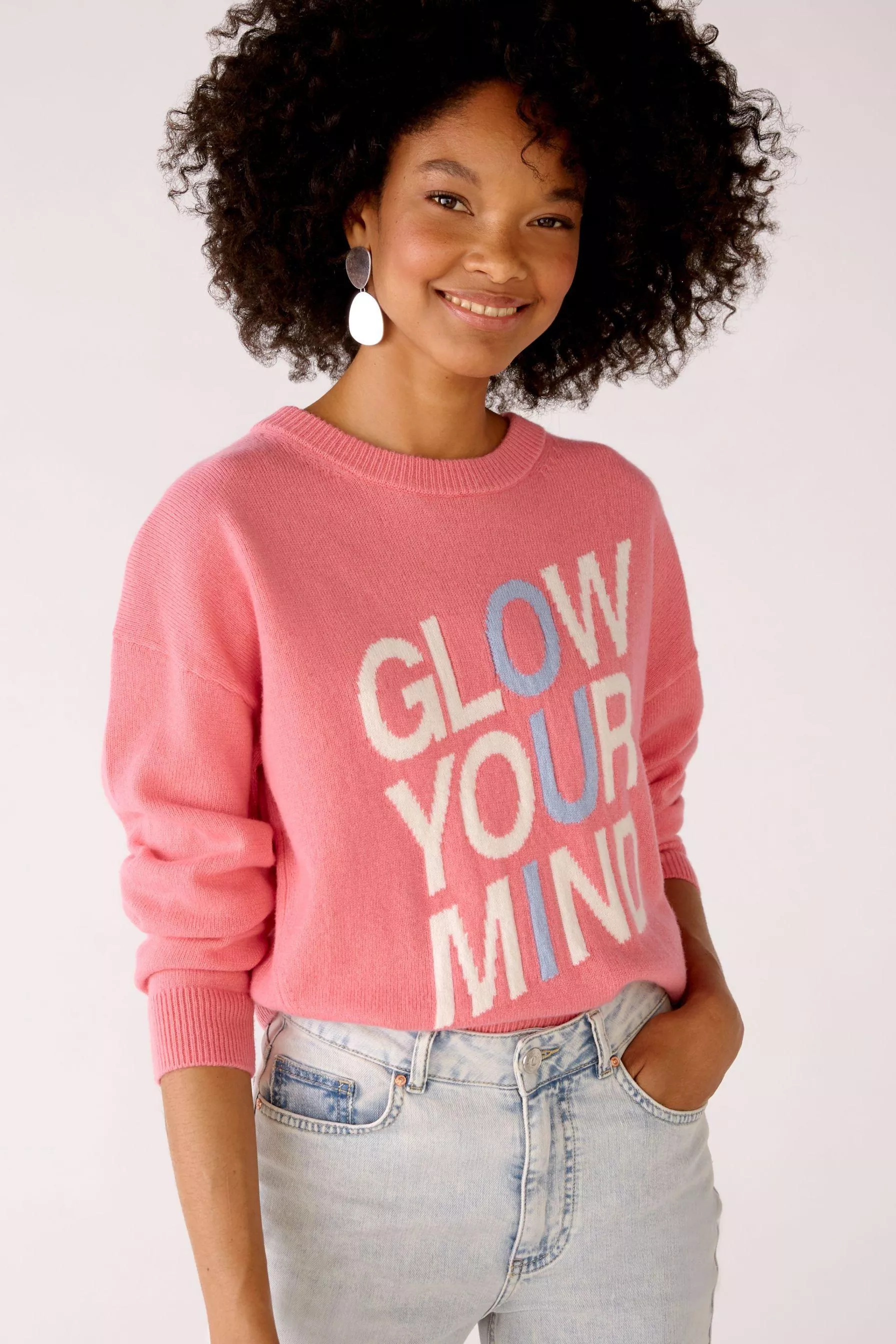 德國Oui-粉紅色文字長袖毛衣