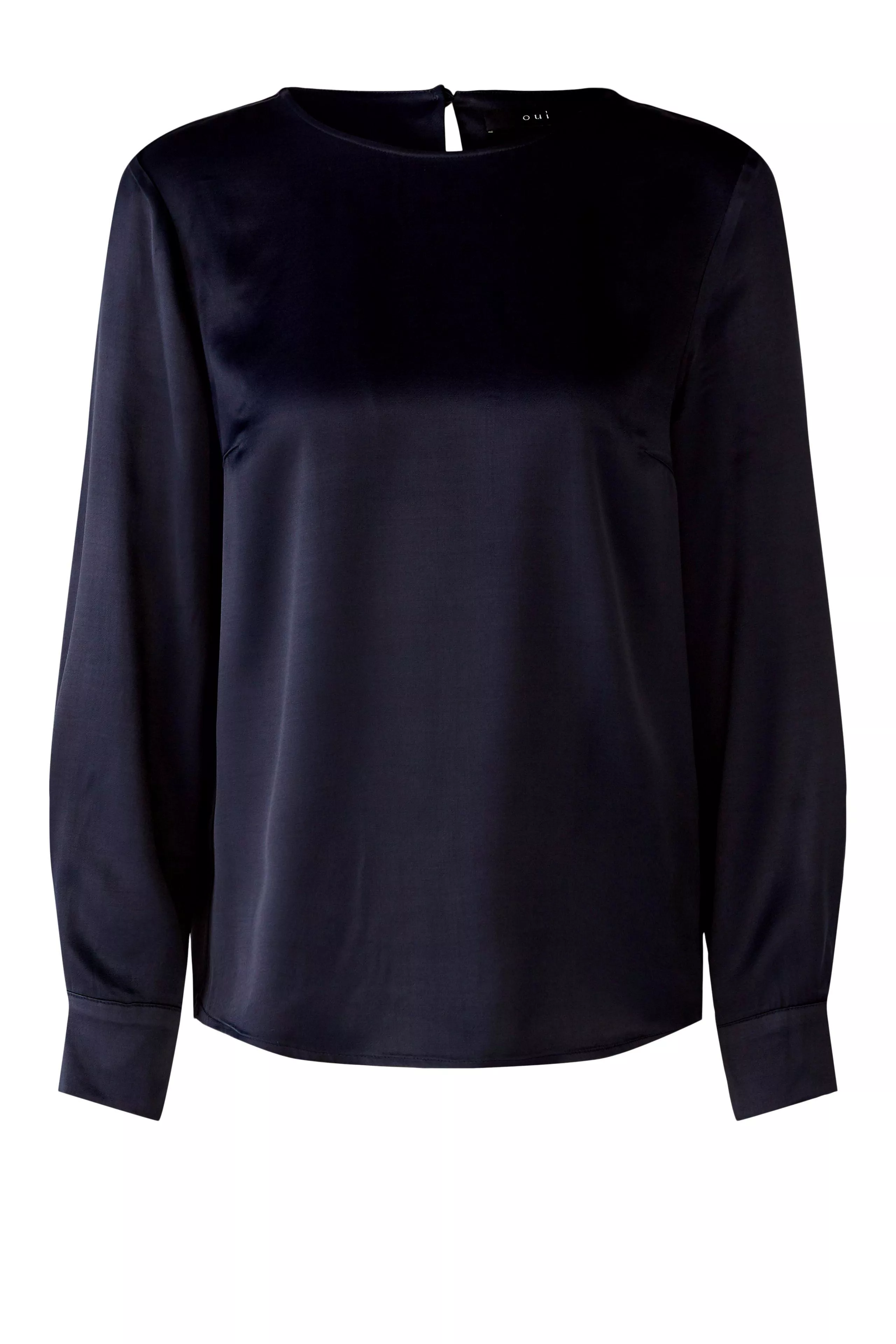 德國Oui-深藍色絲綢感圓領長袖襯衫