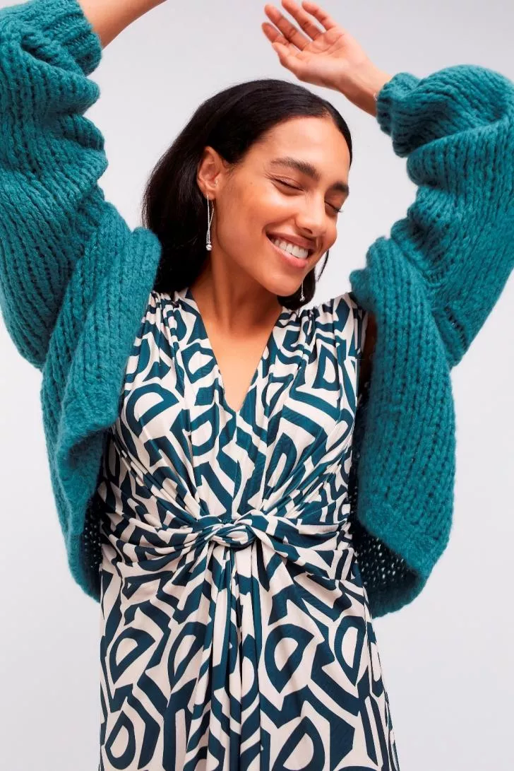 德國Oui-墨綠色粗針織開襟外套