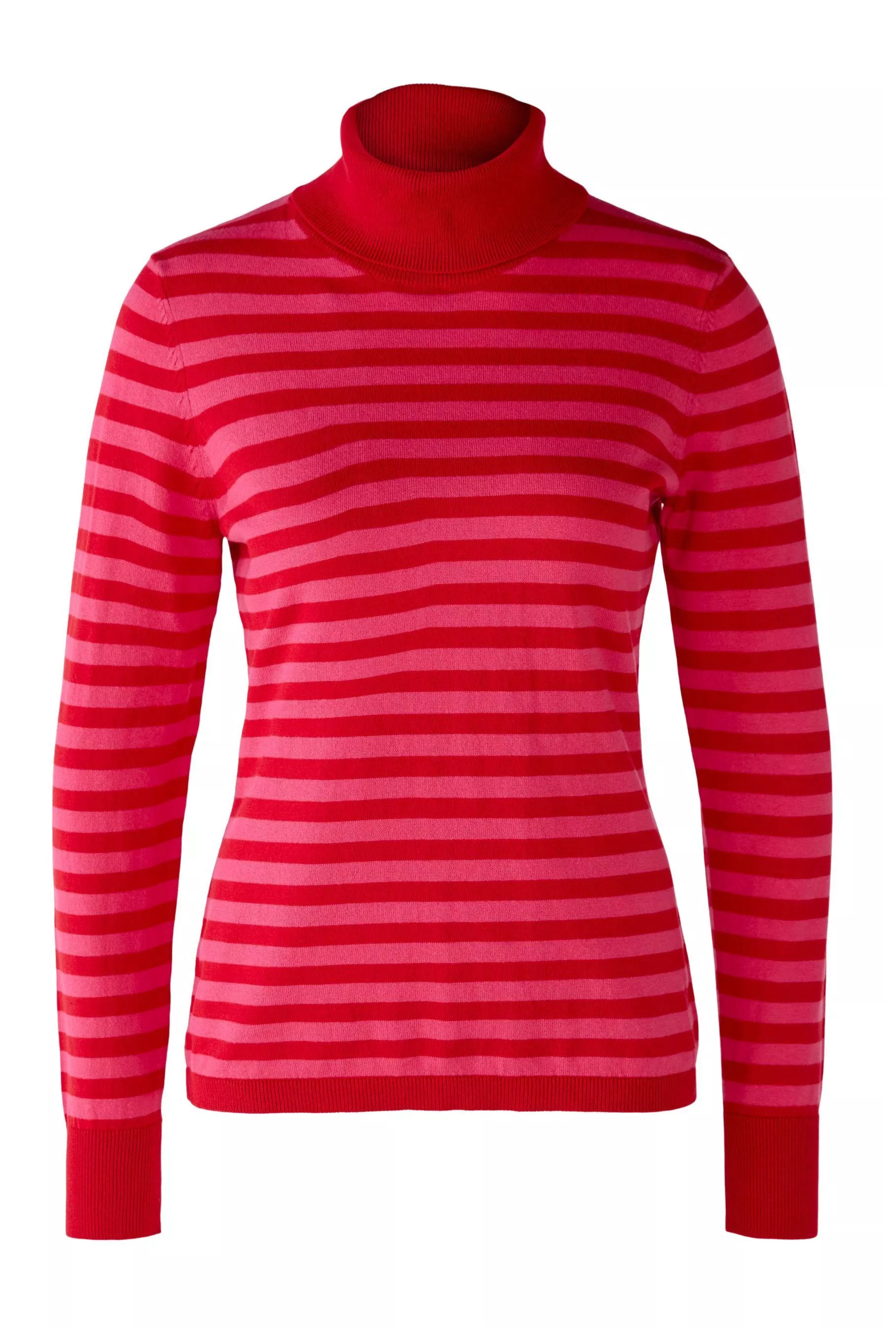 德國Oui-桃紅色條紋有機棉高領針織上衣