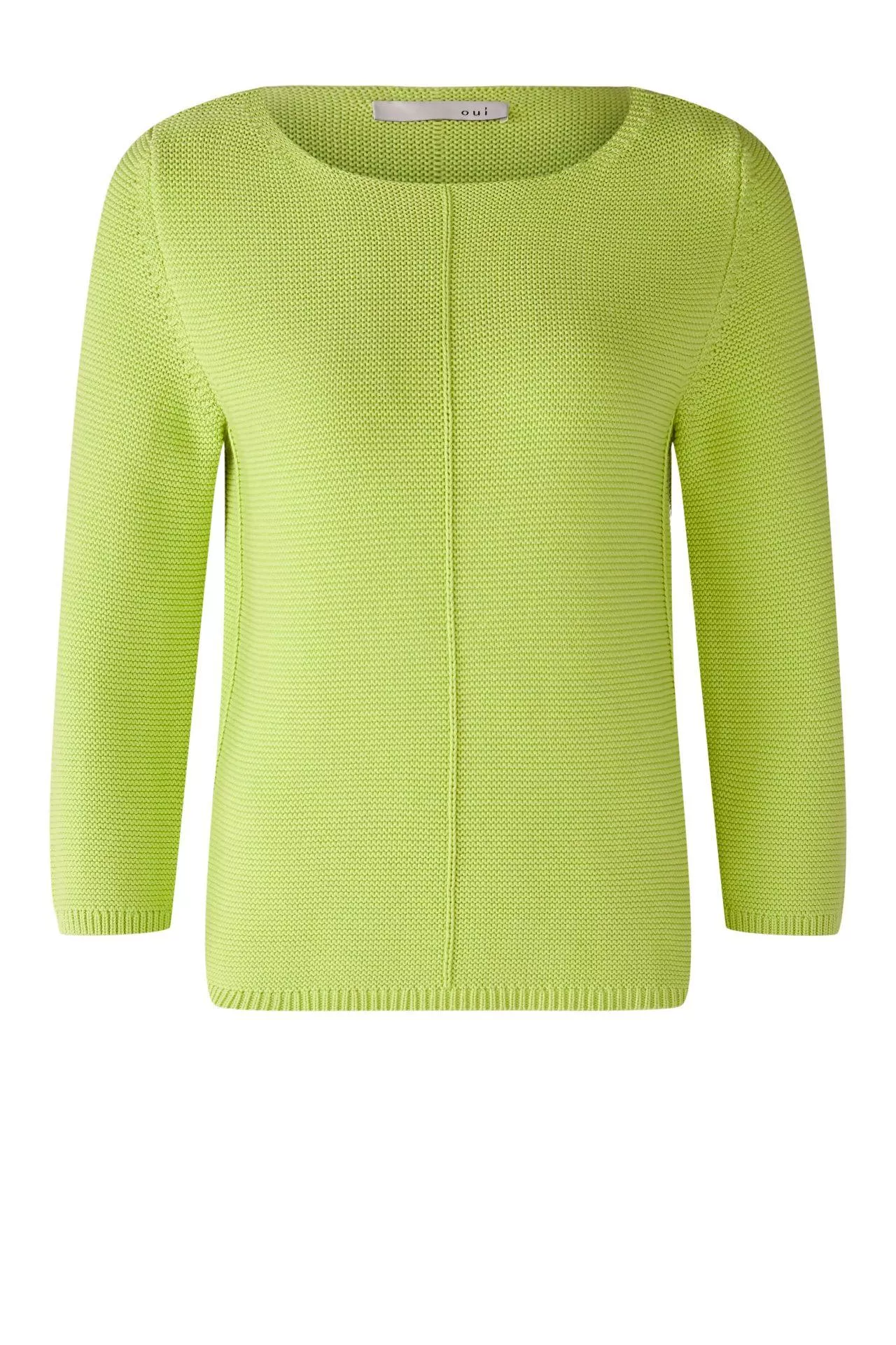 德國Oui-檸檬綠純棉波紋七分袖針織上衣