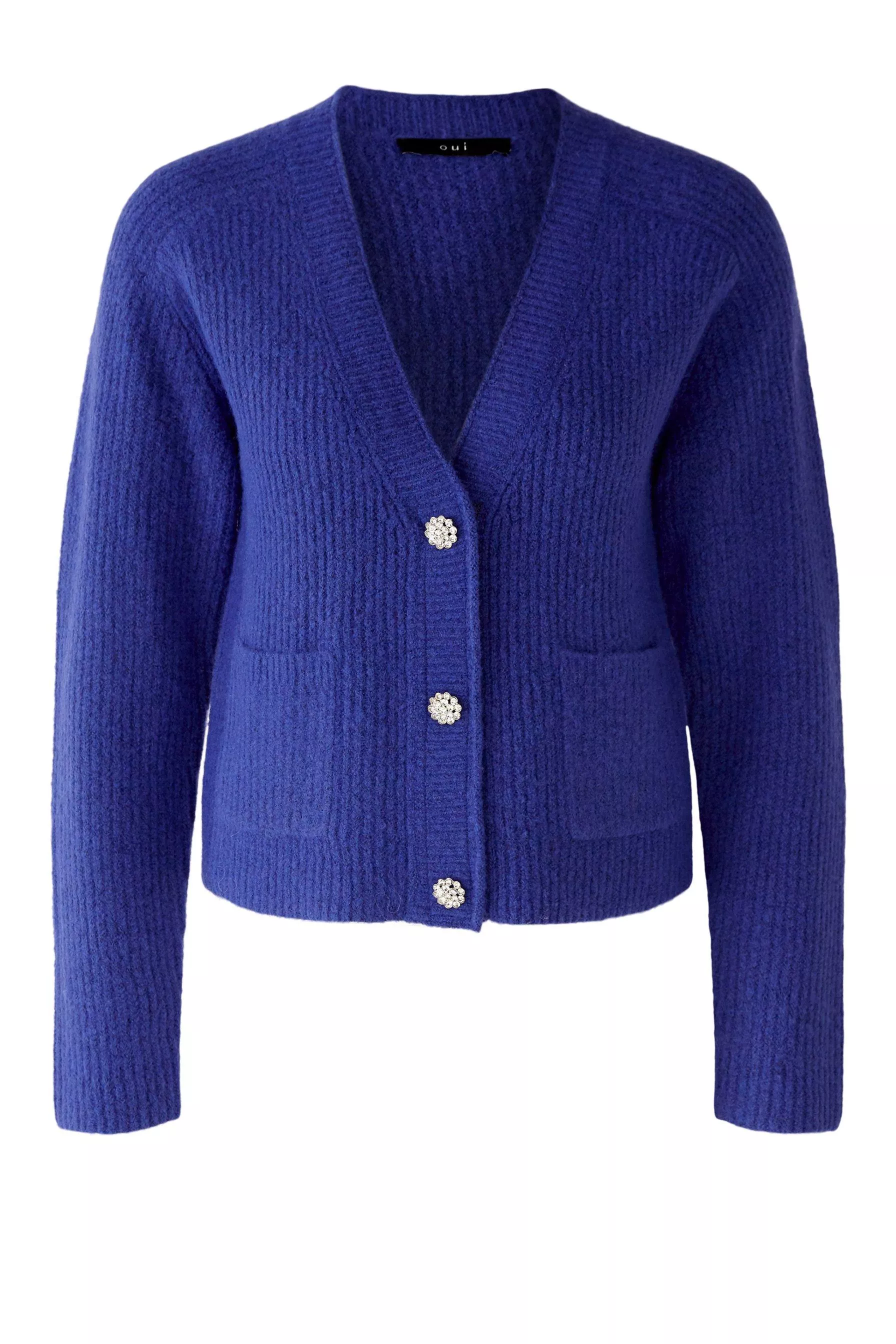 德國Oui-寶藍色水鑽釦V領針織外套