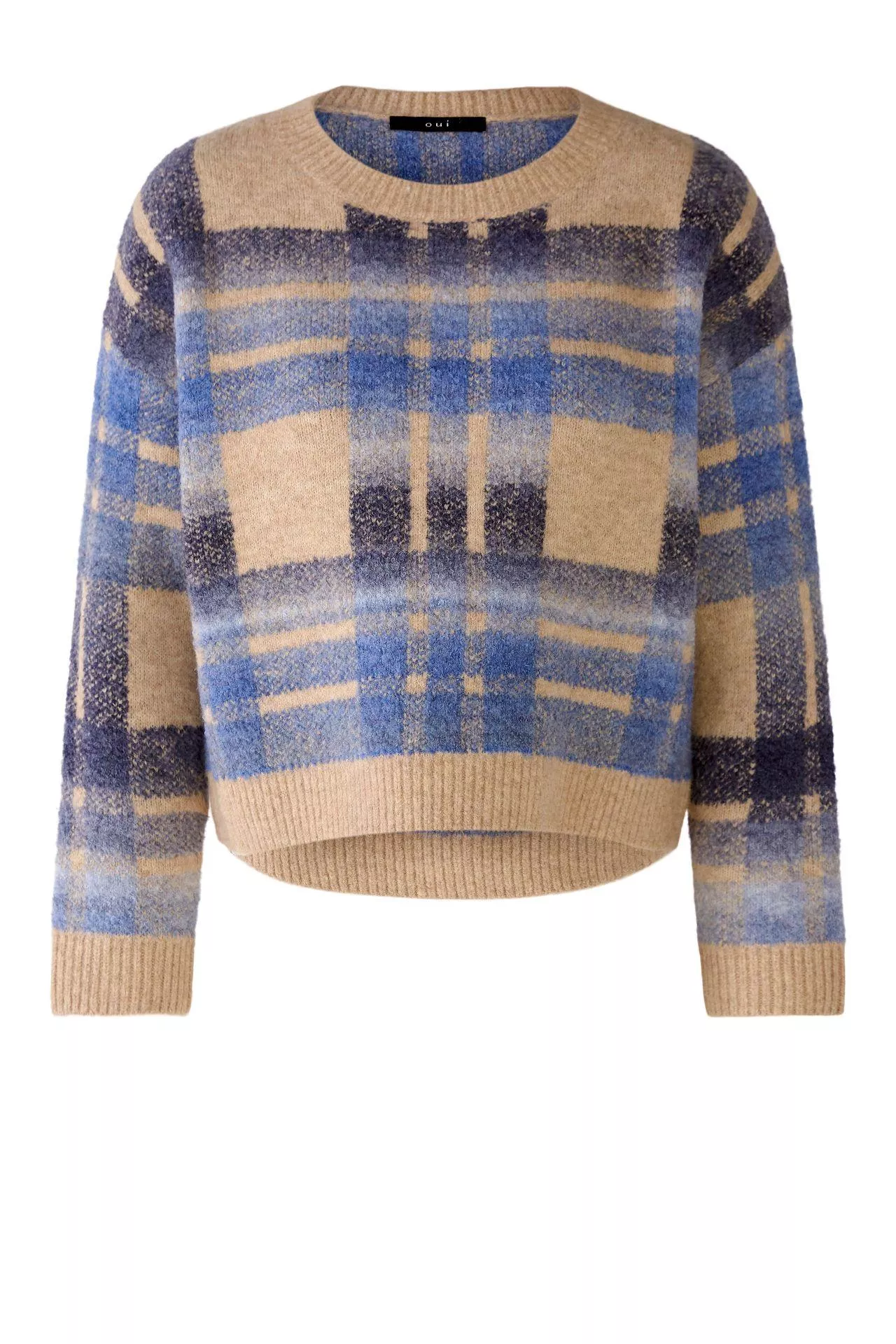 德國Oui-藍駝大方格圓領針織毛衣
