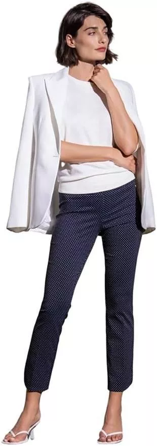 德國stehmann-藍白織線鬆緊寬腰頭長褲