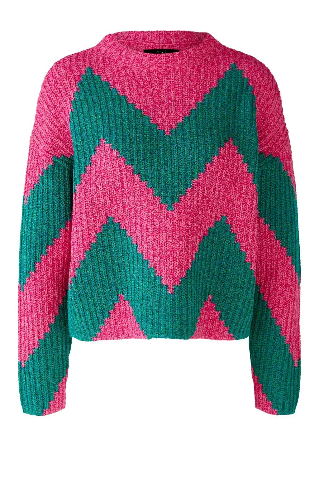德國Oui-桃紅綠撞色長袖針織上衣