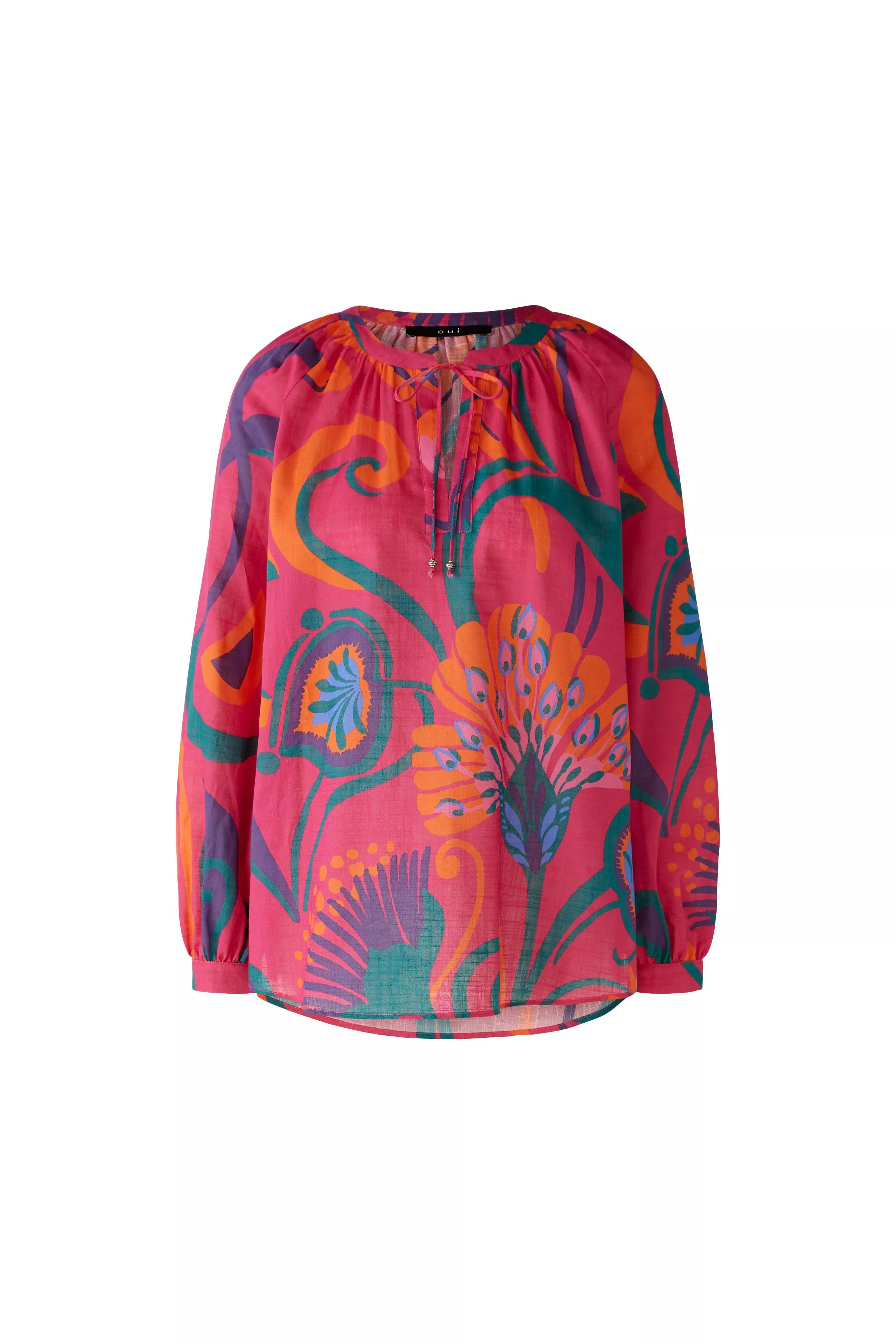 德國Oui-桃紅花卉V領長袖襯衫