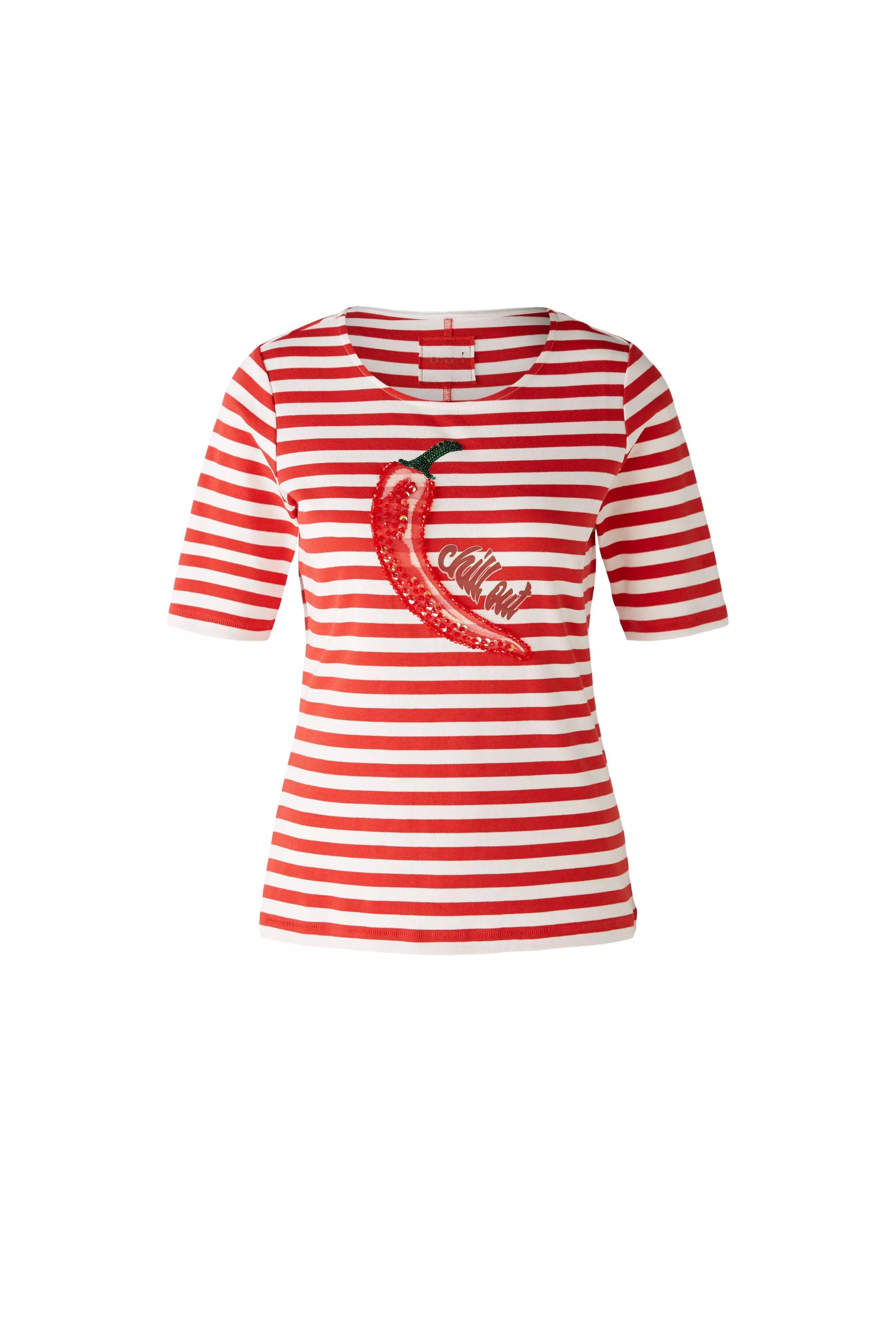 德國Oui-紅白横條辣椒亮片純棉短上衣