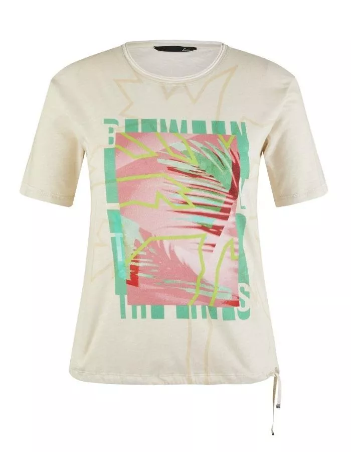 德國LeComte-淺卡其粉印花竹節棉短袖上衣