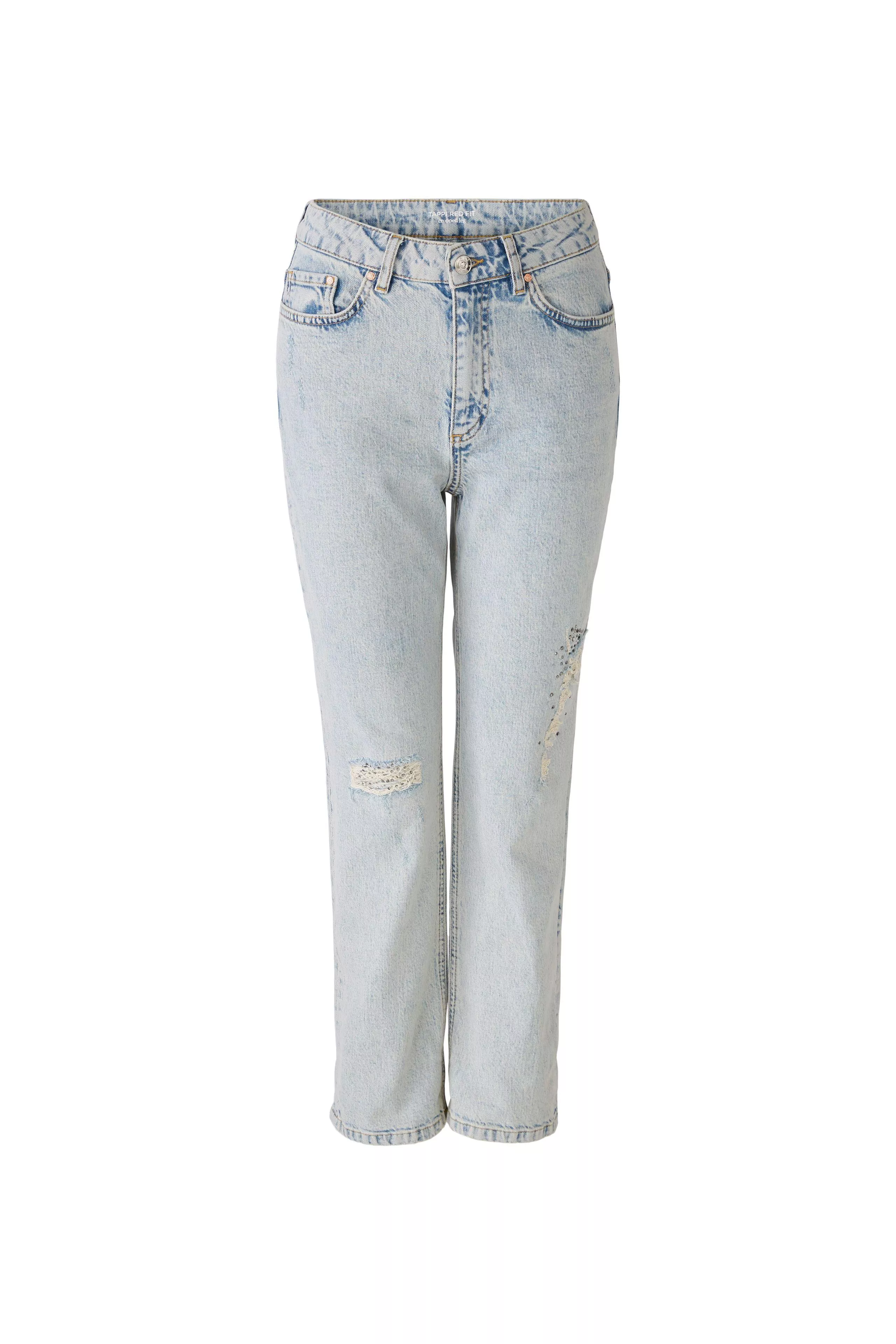 德國Oui-仿舊刷色亮片中腰牛仔褲