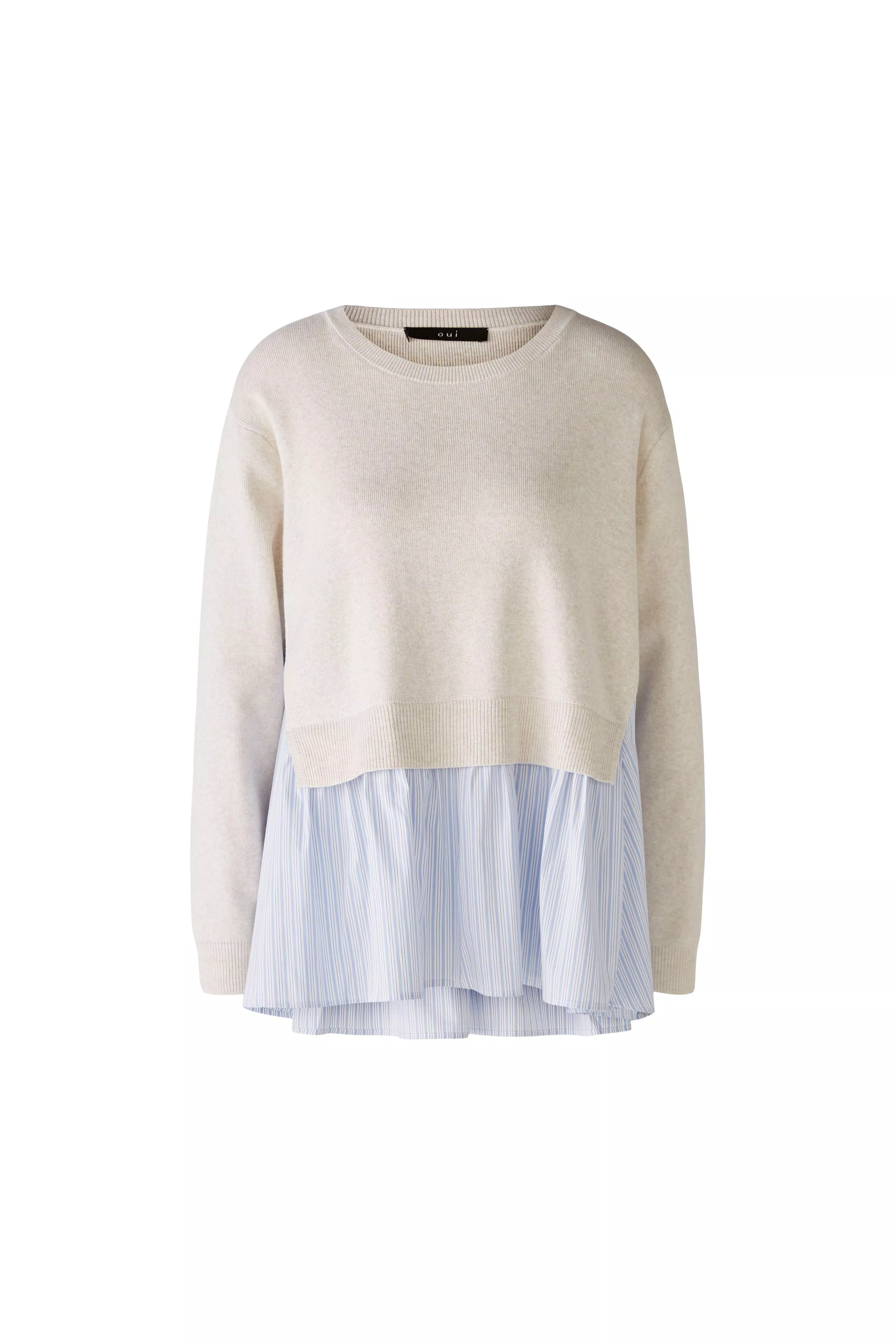 德國Oui-米色下襬襯衫併接針織上衣