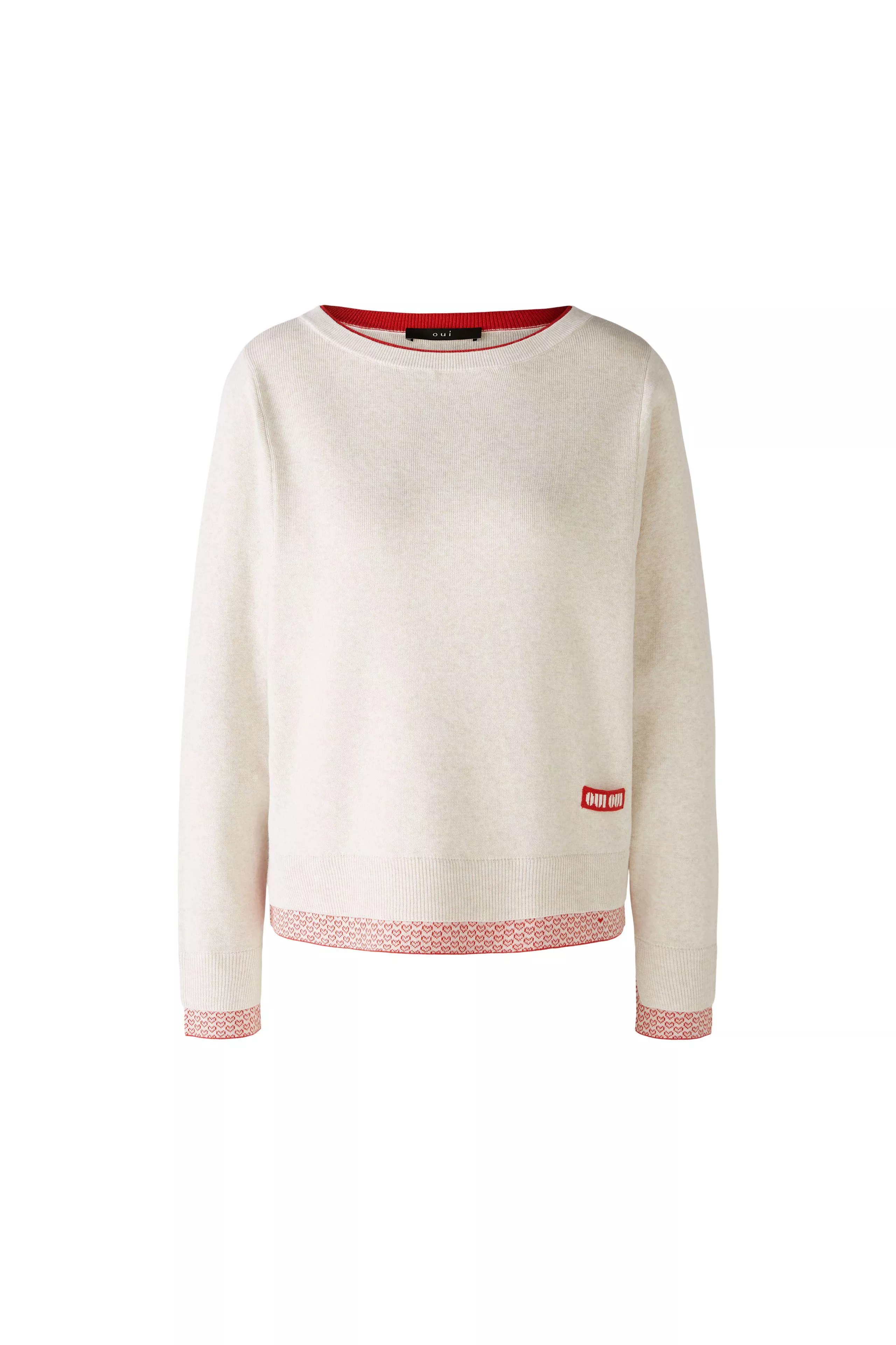 德國Oui-米白下襬紅愛心針織上衣