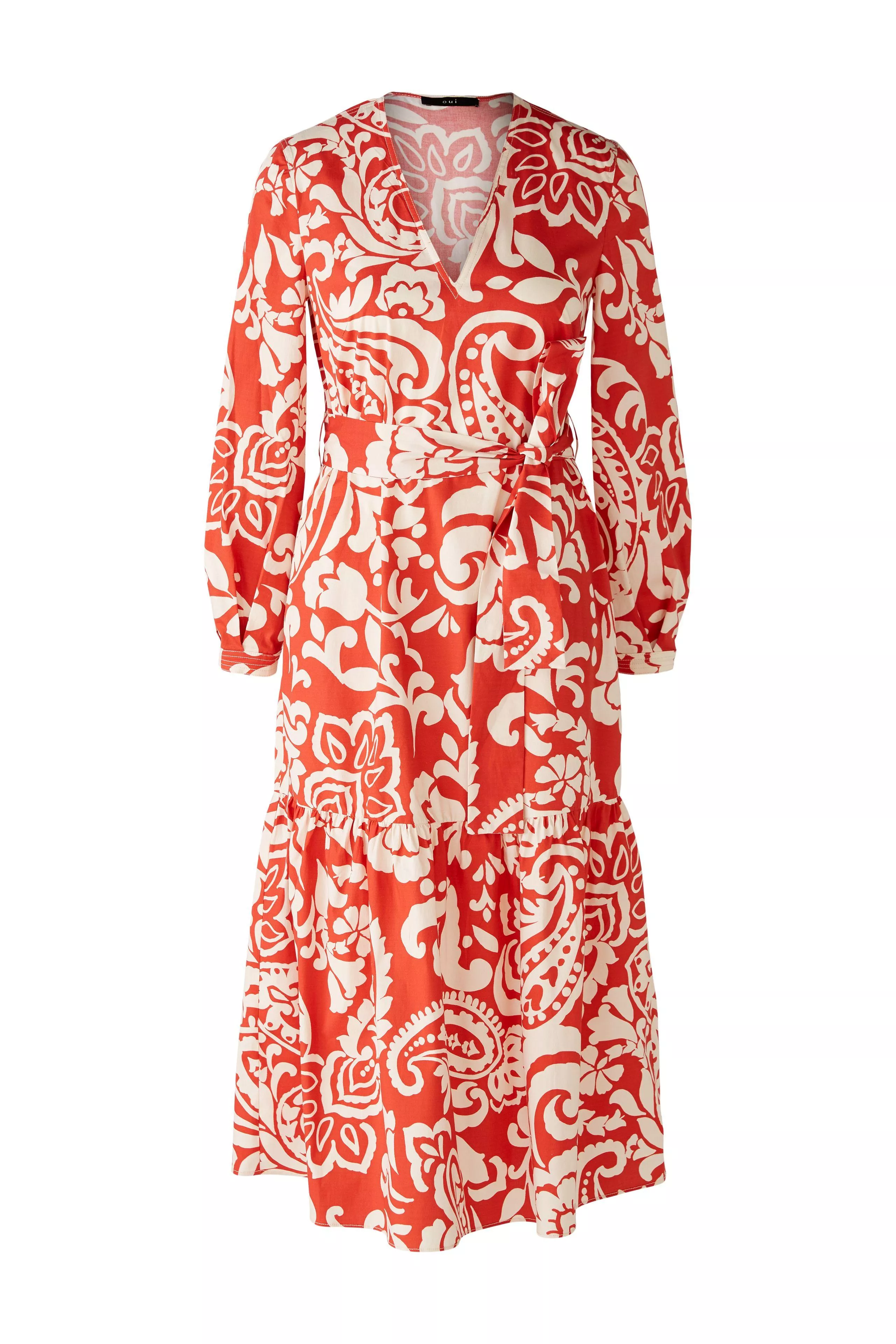 德國Oui-紅大花卉純棉V領洋裝