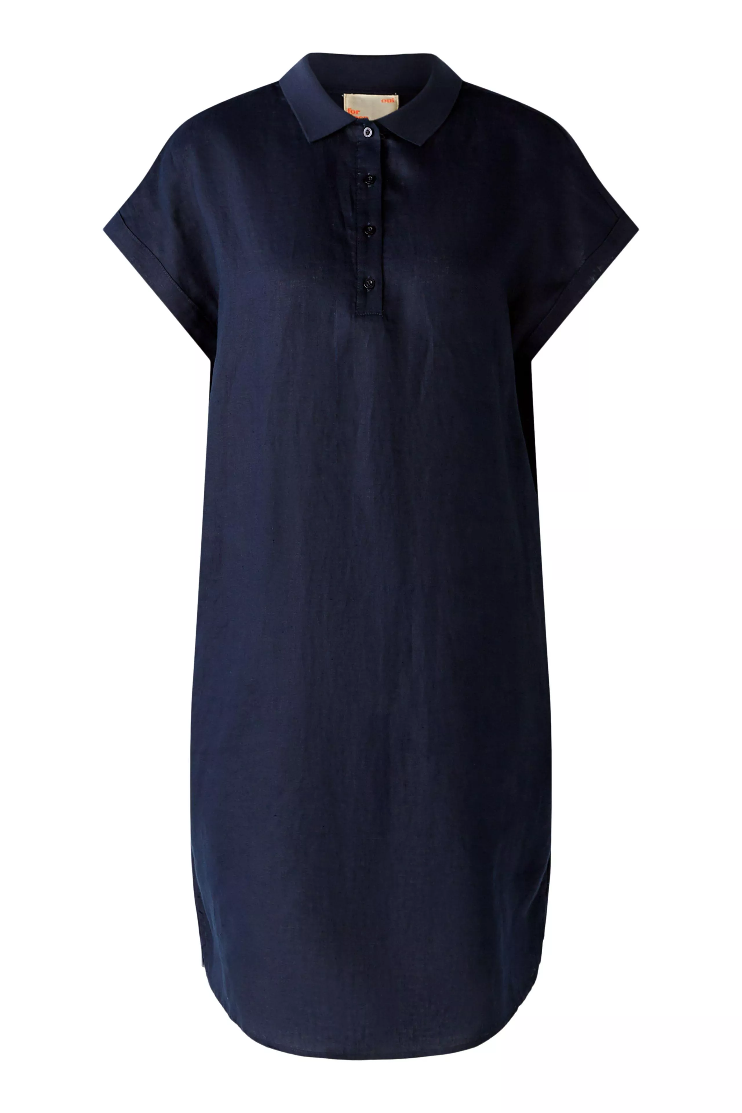 德國Oui-深藍色翻領亞麻短袖洋裝