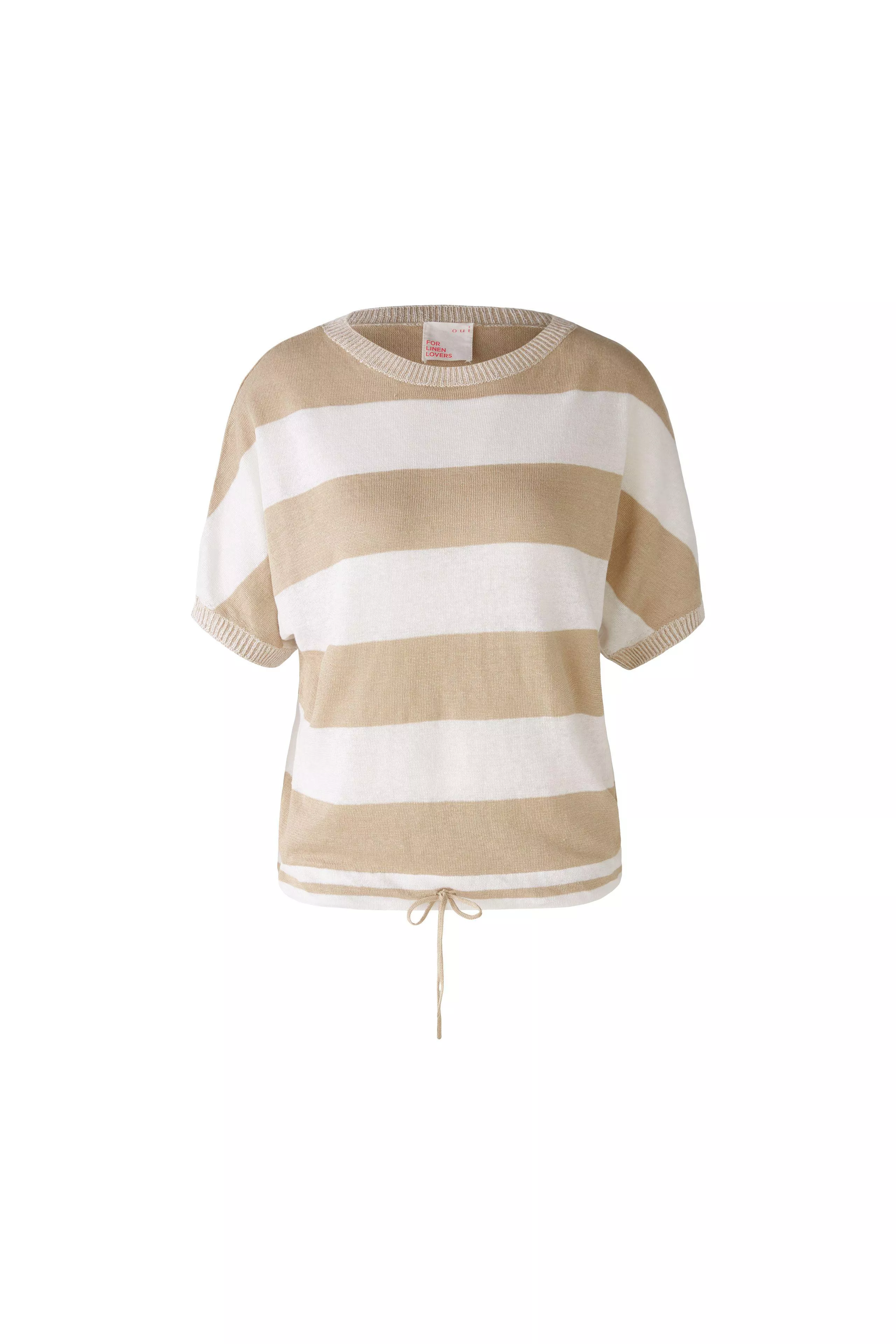 德國Oui-駝白寬橫條亞麻針織上衣