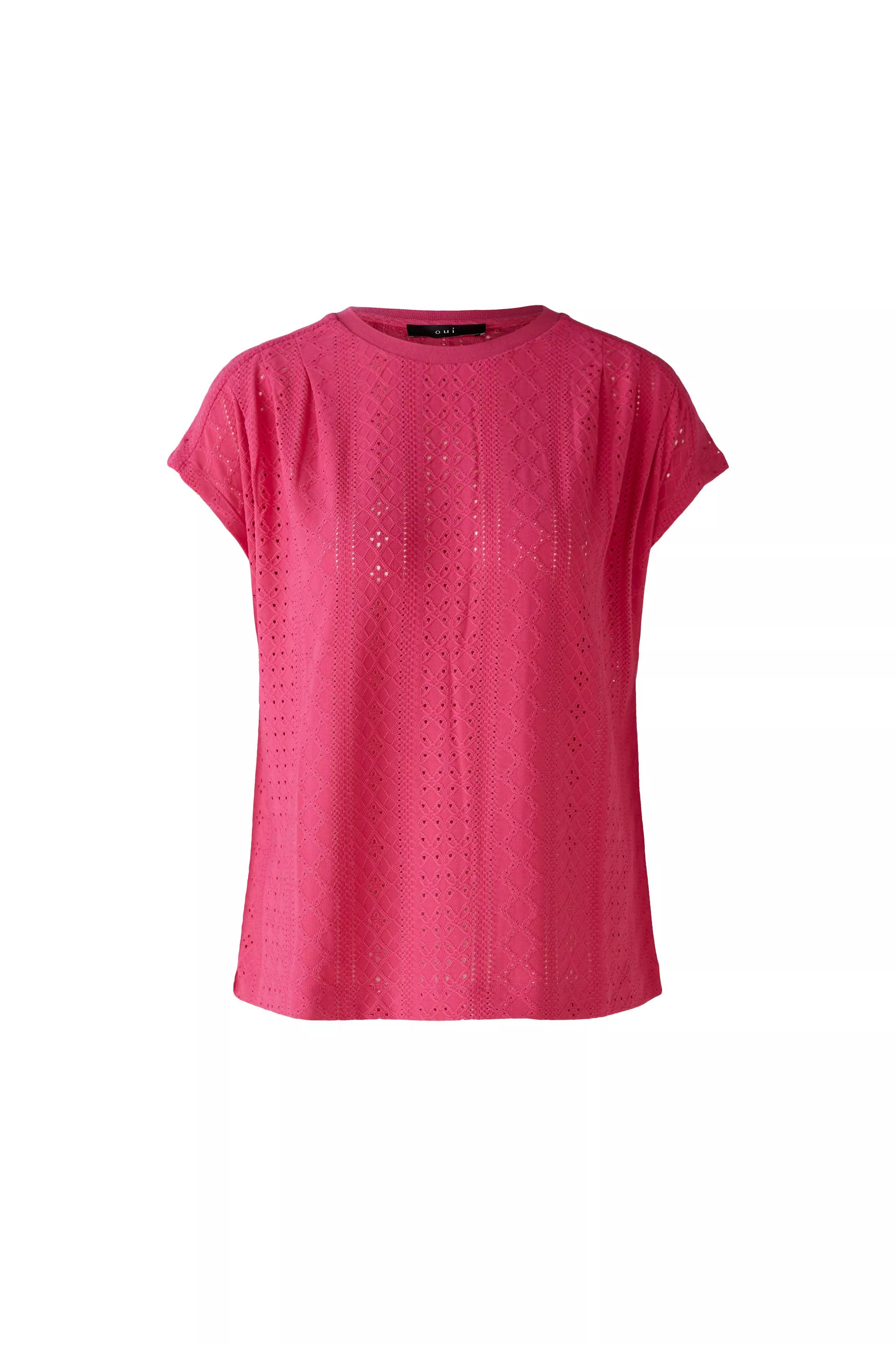 德國Oui-桃紅色縷空雕花短袖上衣