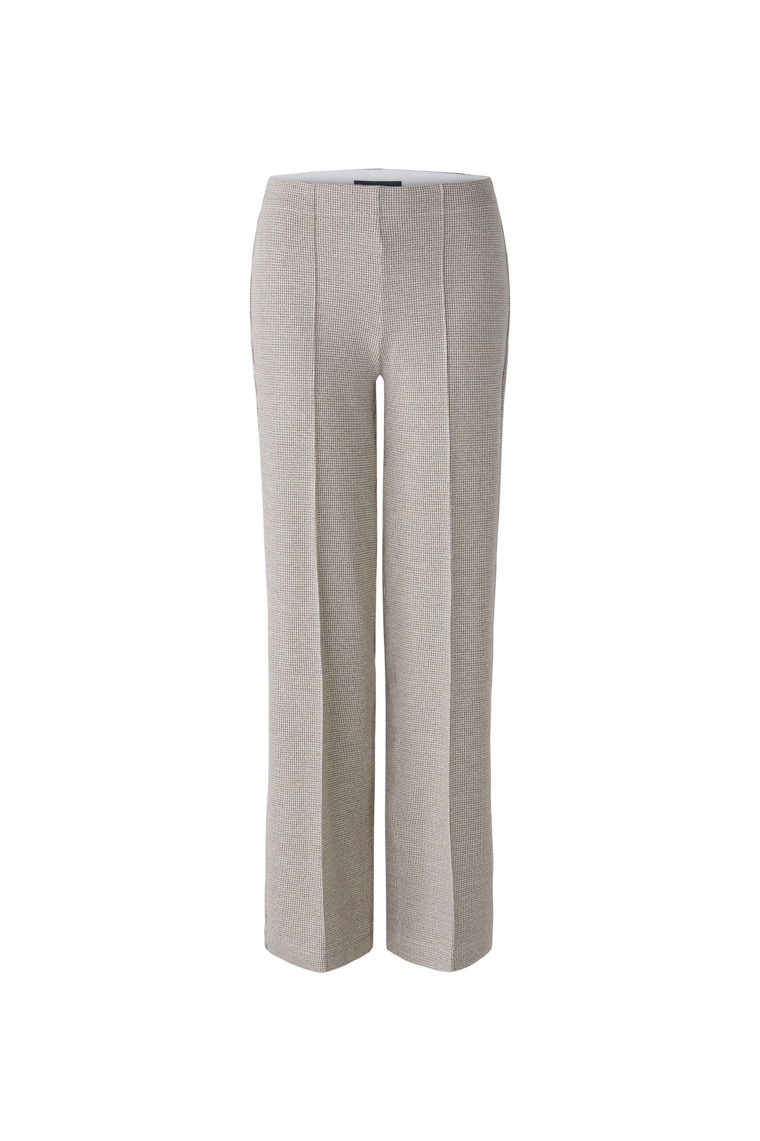 德國Oui-灰米色細千鳥格平織彈性長褲
