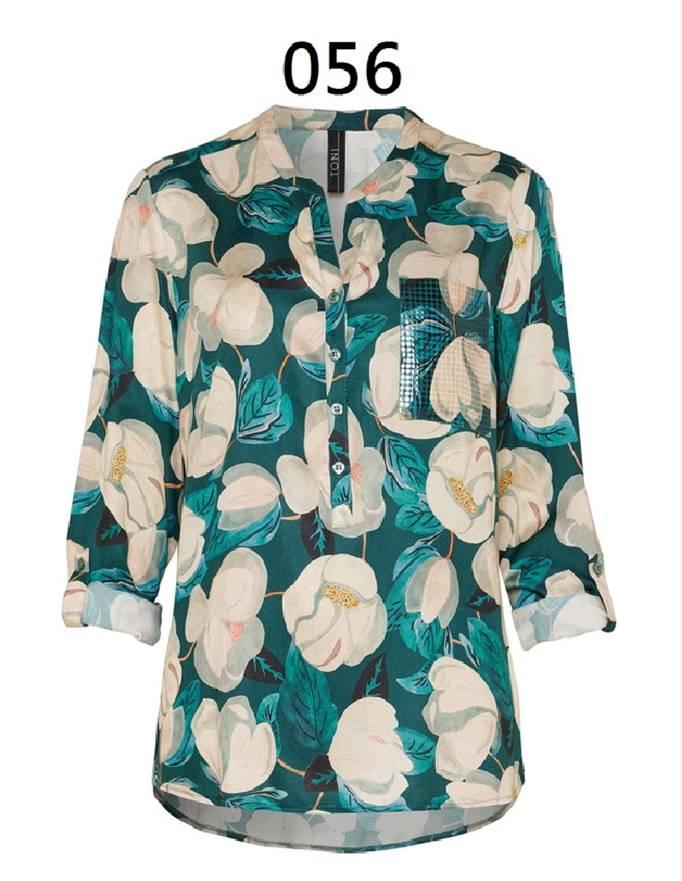 德國Toni Dress-綠米花卉亨利領長袖襯衫