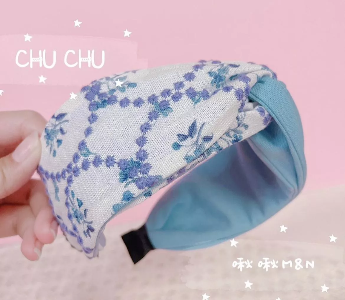 刺繡紫色花圈/交叉髮箍