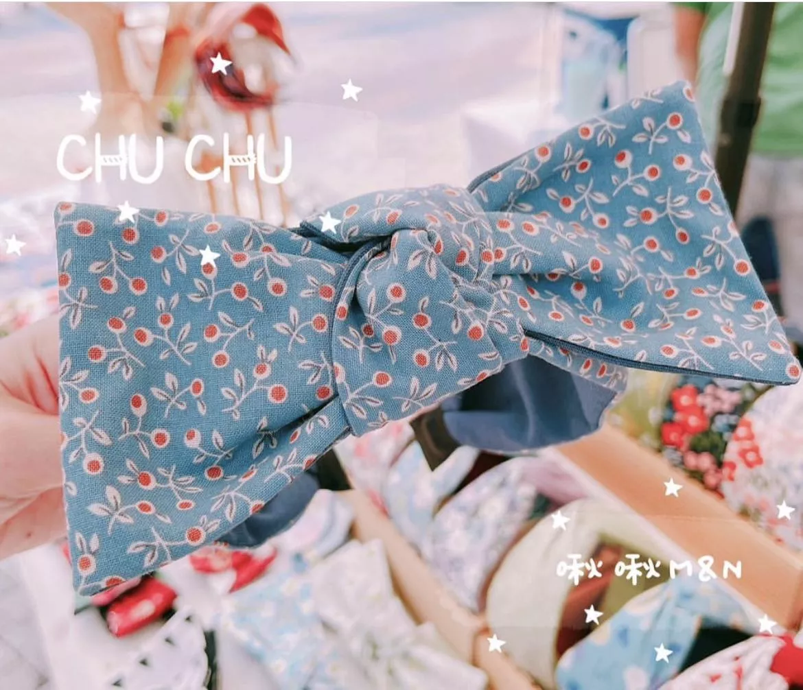 深藍色｜小紅莓｜寬版 蝴蝶結髮箍